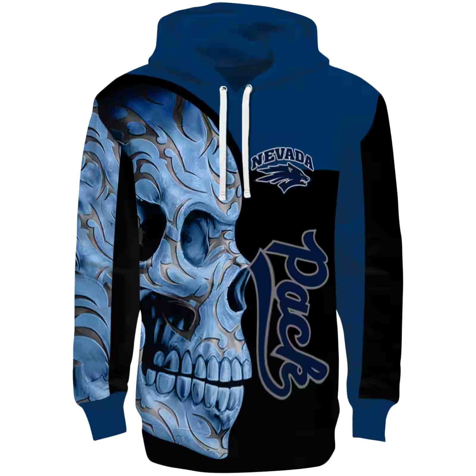 Nevada Wolf Pack Skull Motif Blue Black Hoodie