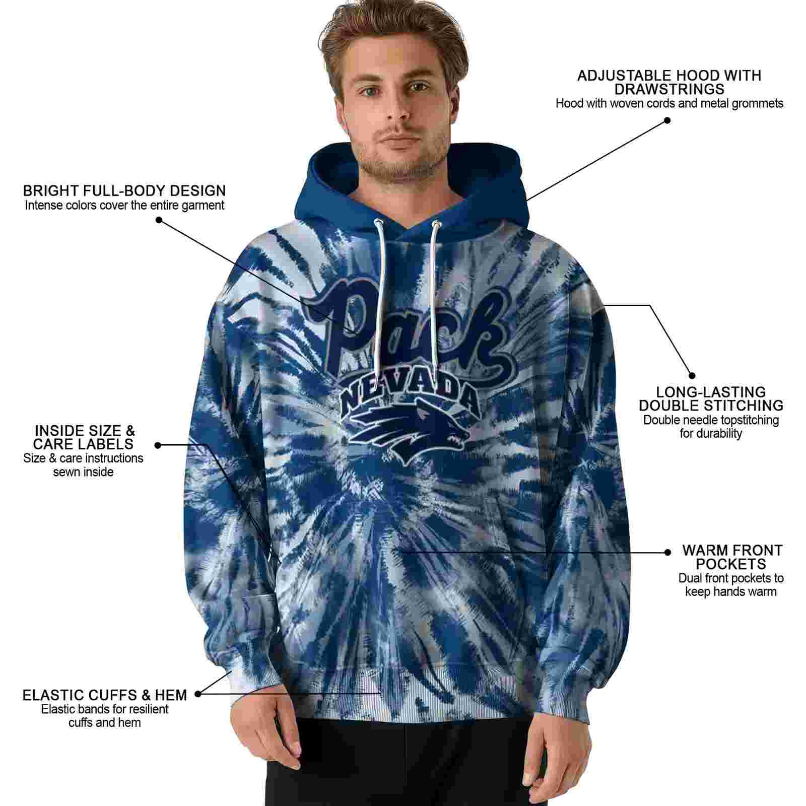 nevada wolf pack tie dye pattern blue hoodie latest model