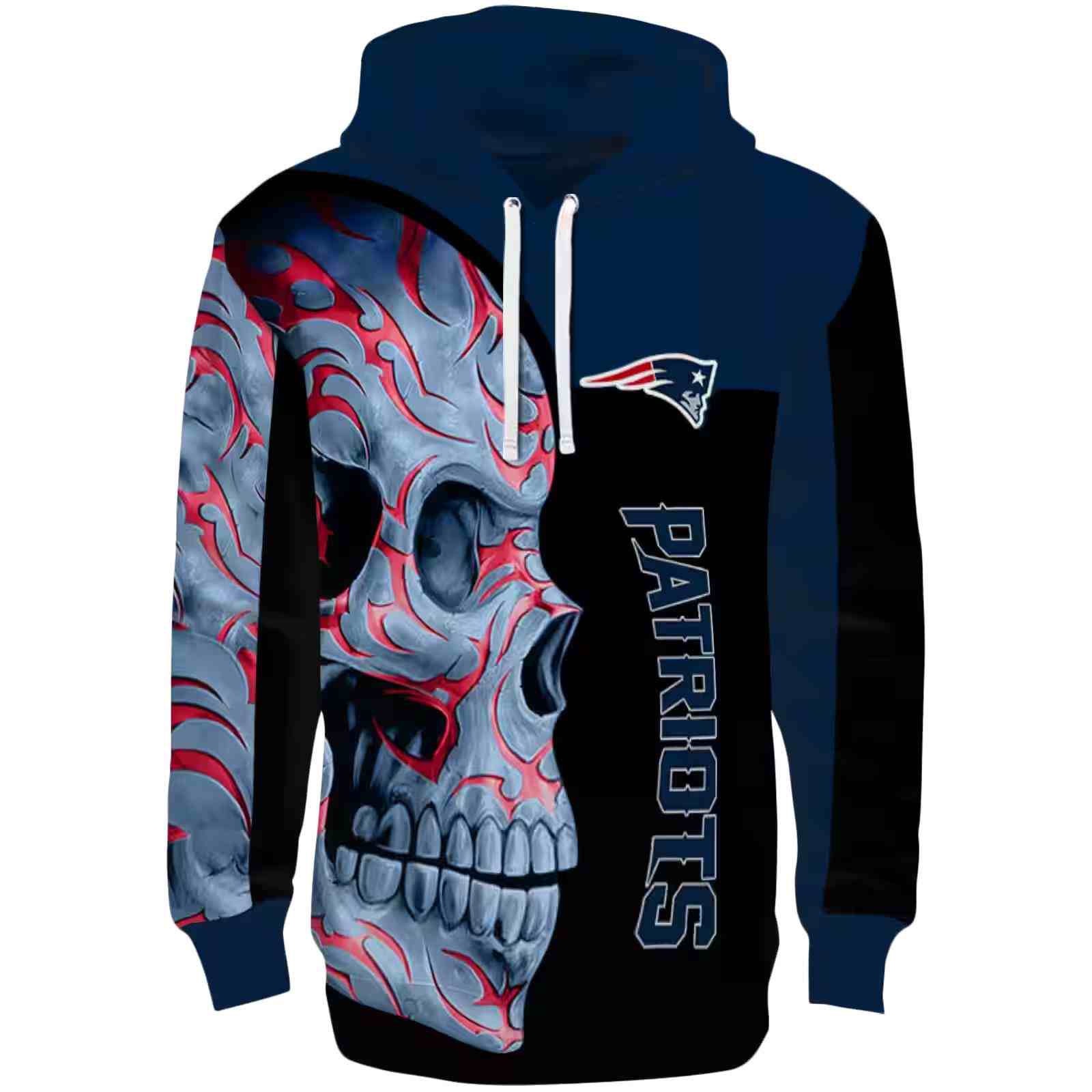 New England Patriots Skull Motif Blue Black Hoodie
