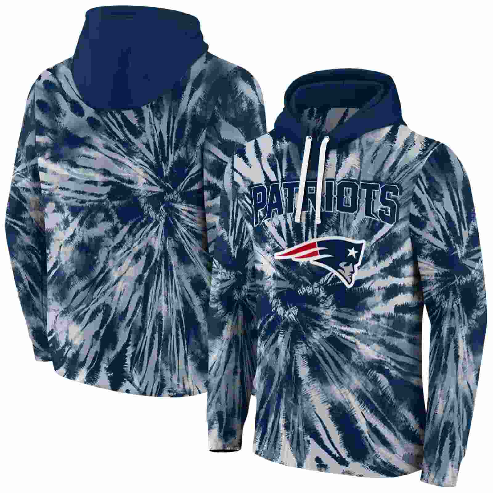 new england patriots tie dye pattern blue hoodie fashion forward