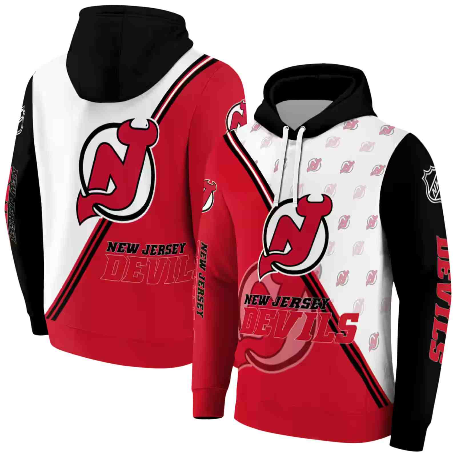 new jersey devils diagonal stripe red white hoodie fashion forward