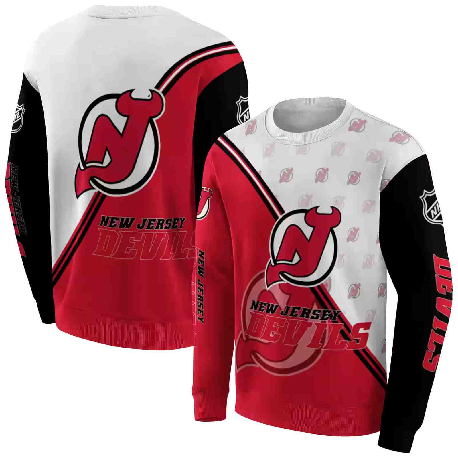 new jersey devils diagonal stripe red white hoodie premium grade