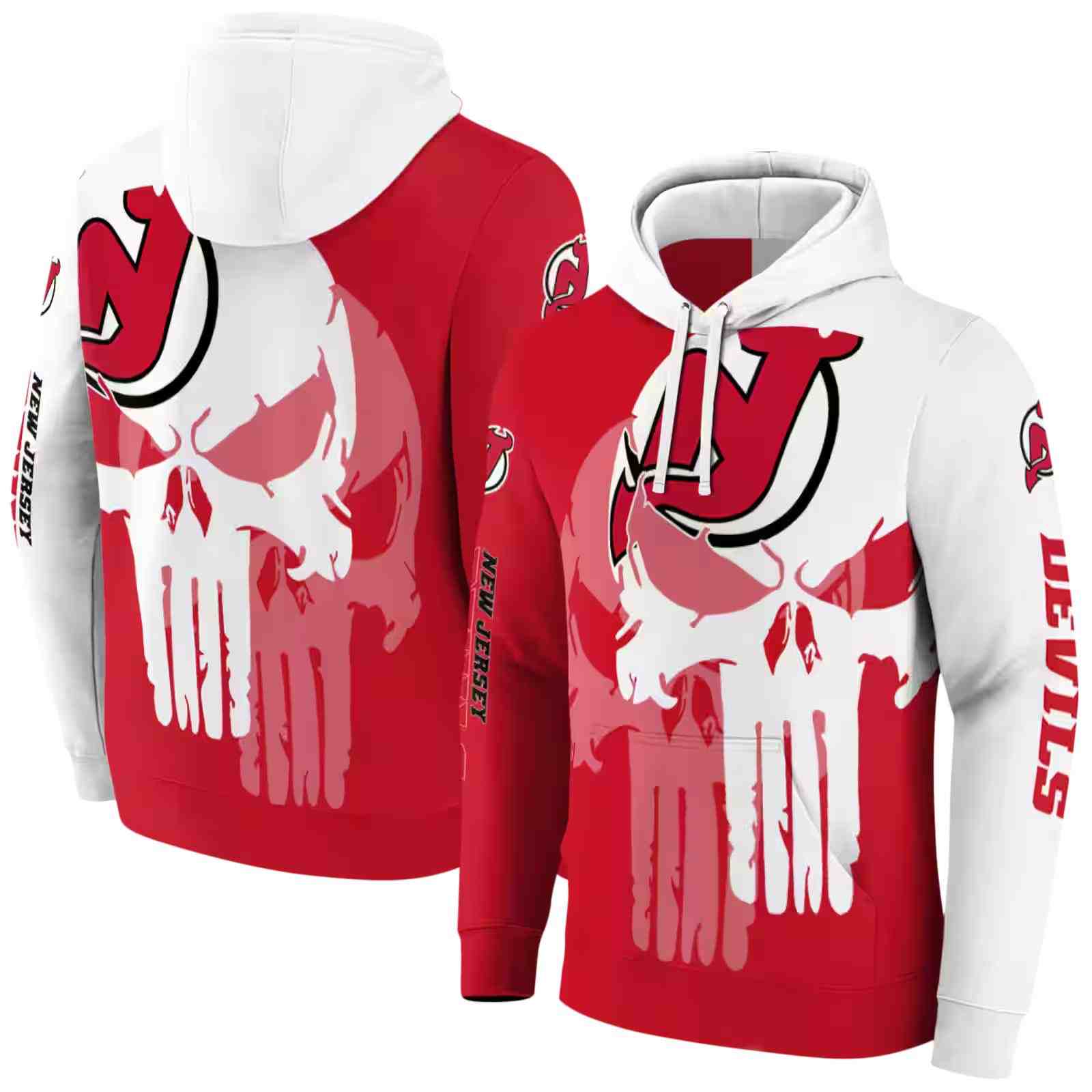 new jersey devils graphic punisher red white hoodie fashion forward