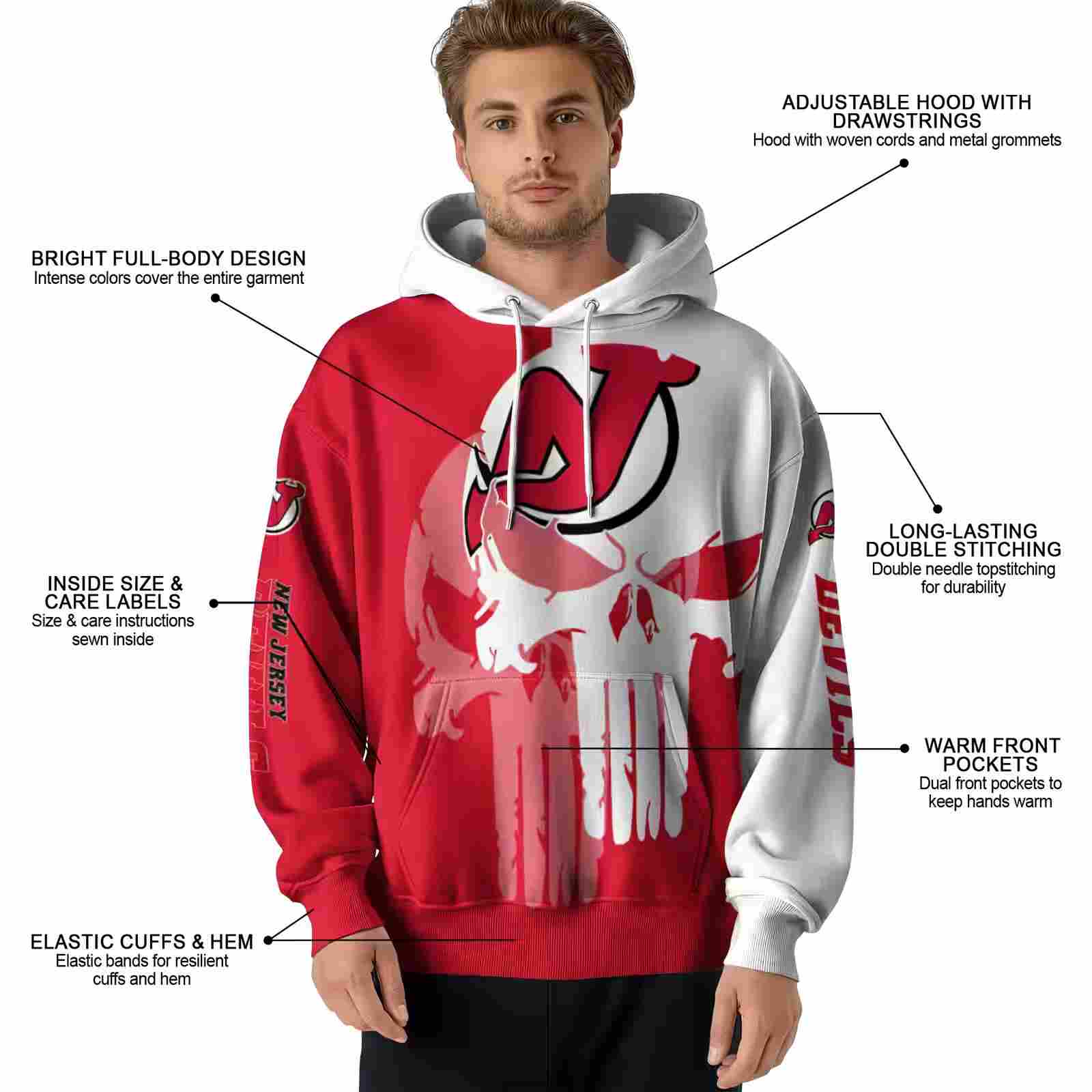 new jersey devils graphic punisher red white hoodie latest model