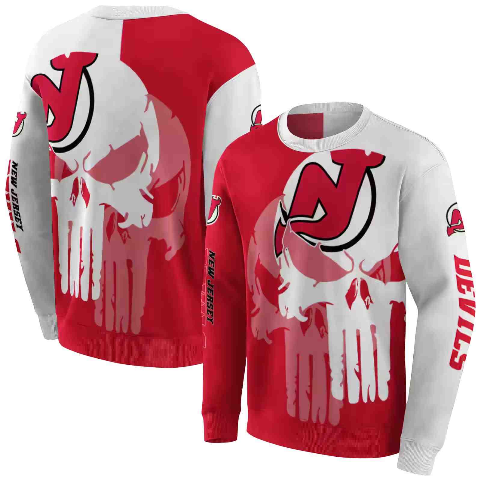 new jersey devils graphic punisher red white hoodie premium grade