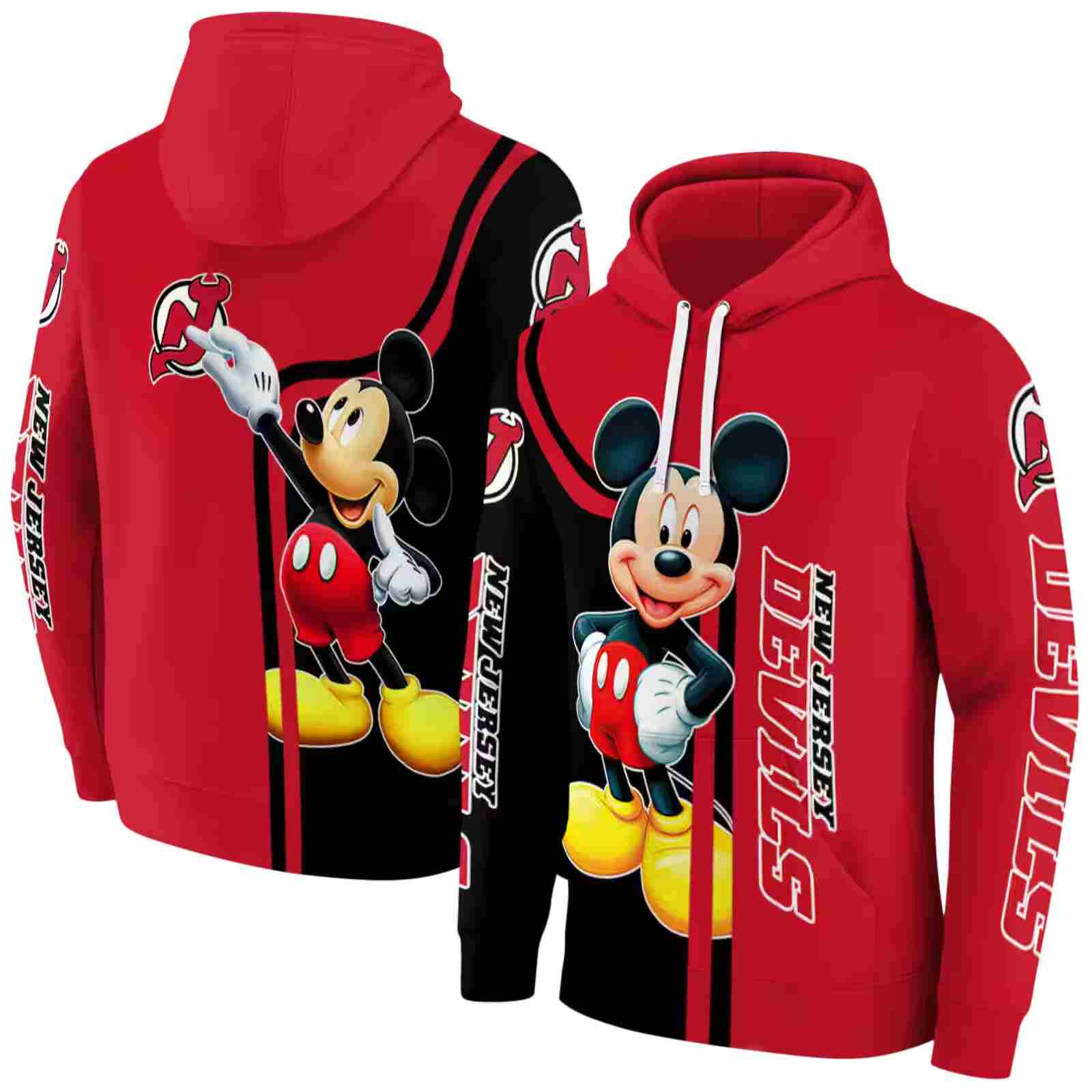 new jersey devils mickey mouse red black hoodie fashion forward