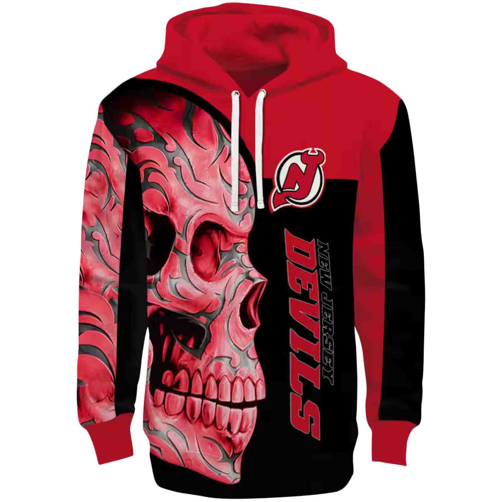 New Jersey Devils Skull Motif Red Black Hoodie