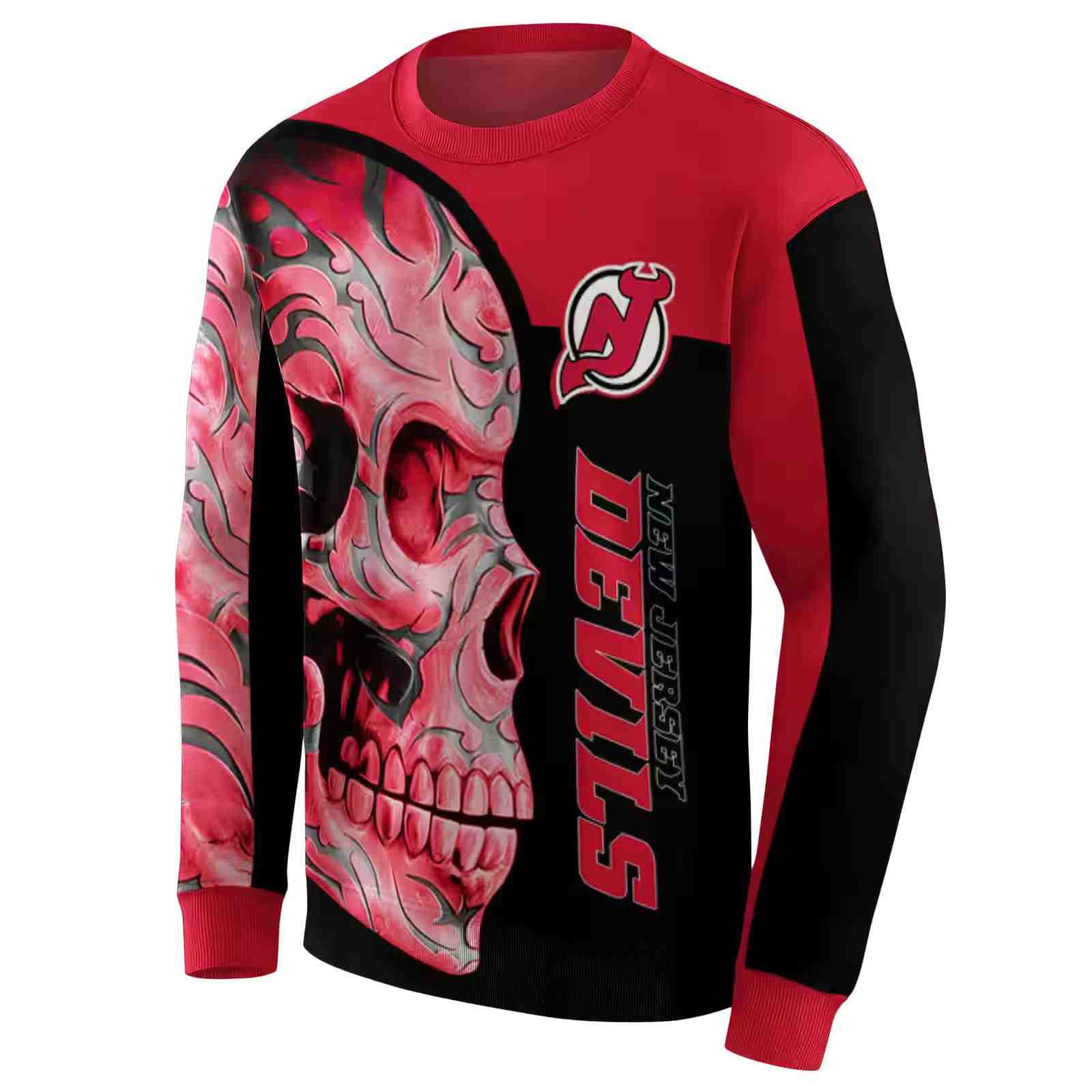 new jersey devils skull motif red black hoodie new arrival