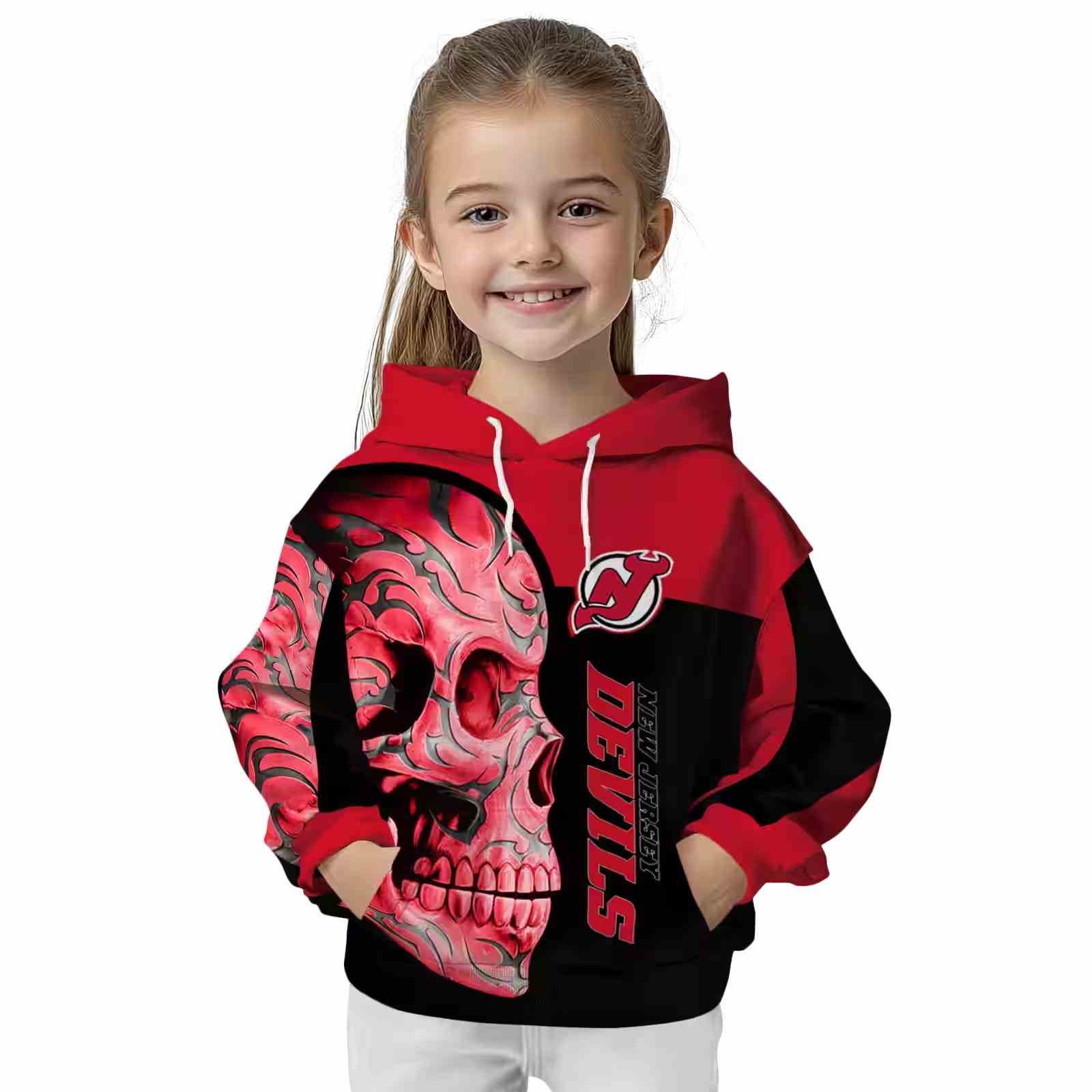 new jersey devils skull motif red black hoodie top rated