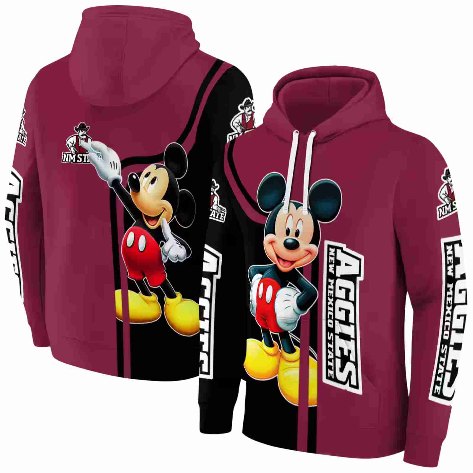 new mexico state aggies mickey mouse crimson black hoodie fashion forward