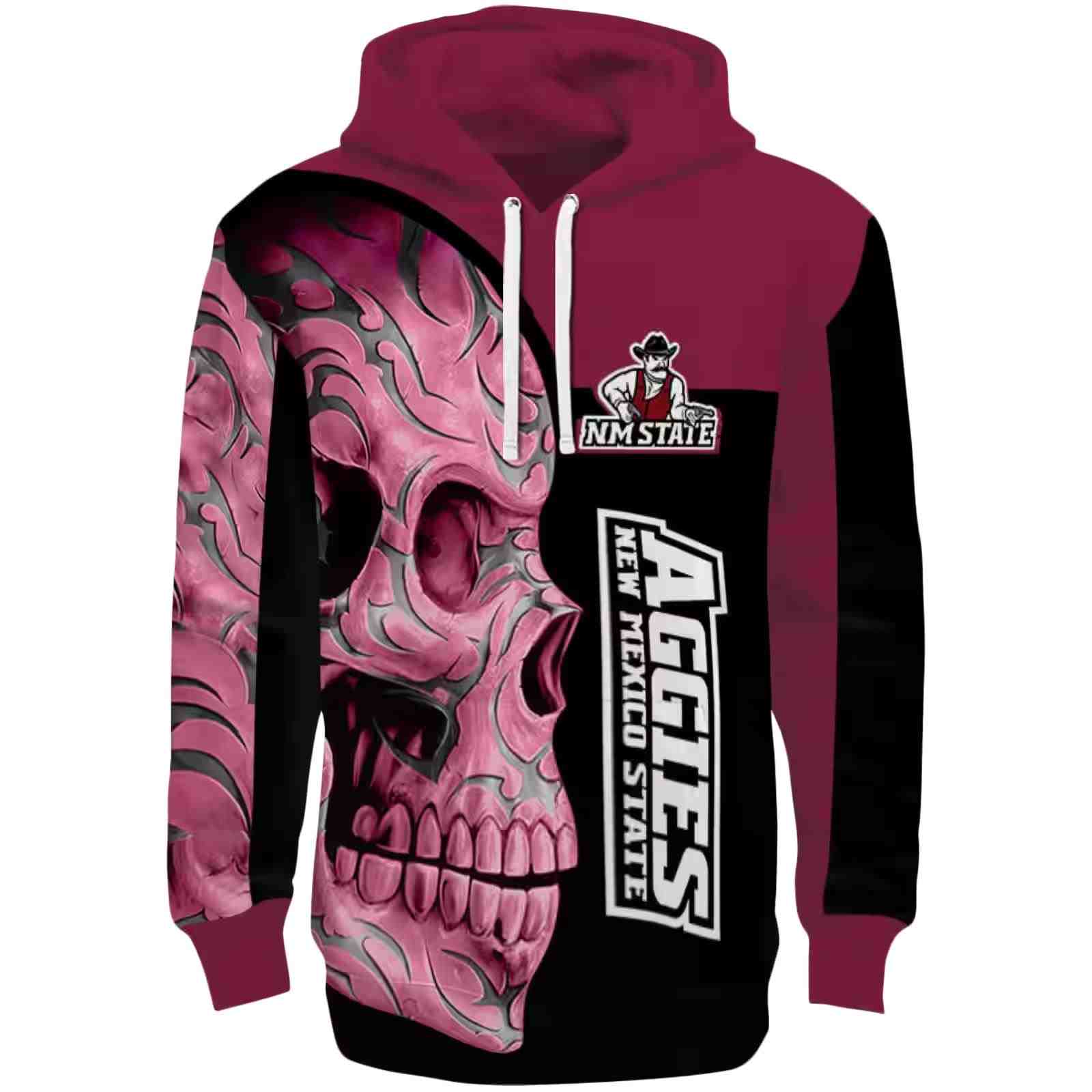 New Mexico State Aggies Skull Motif Crimson Black Hoodie