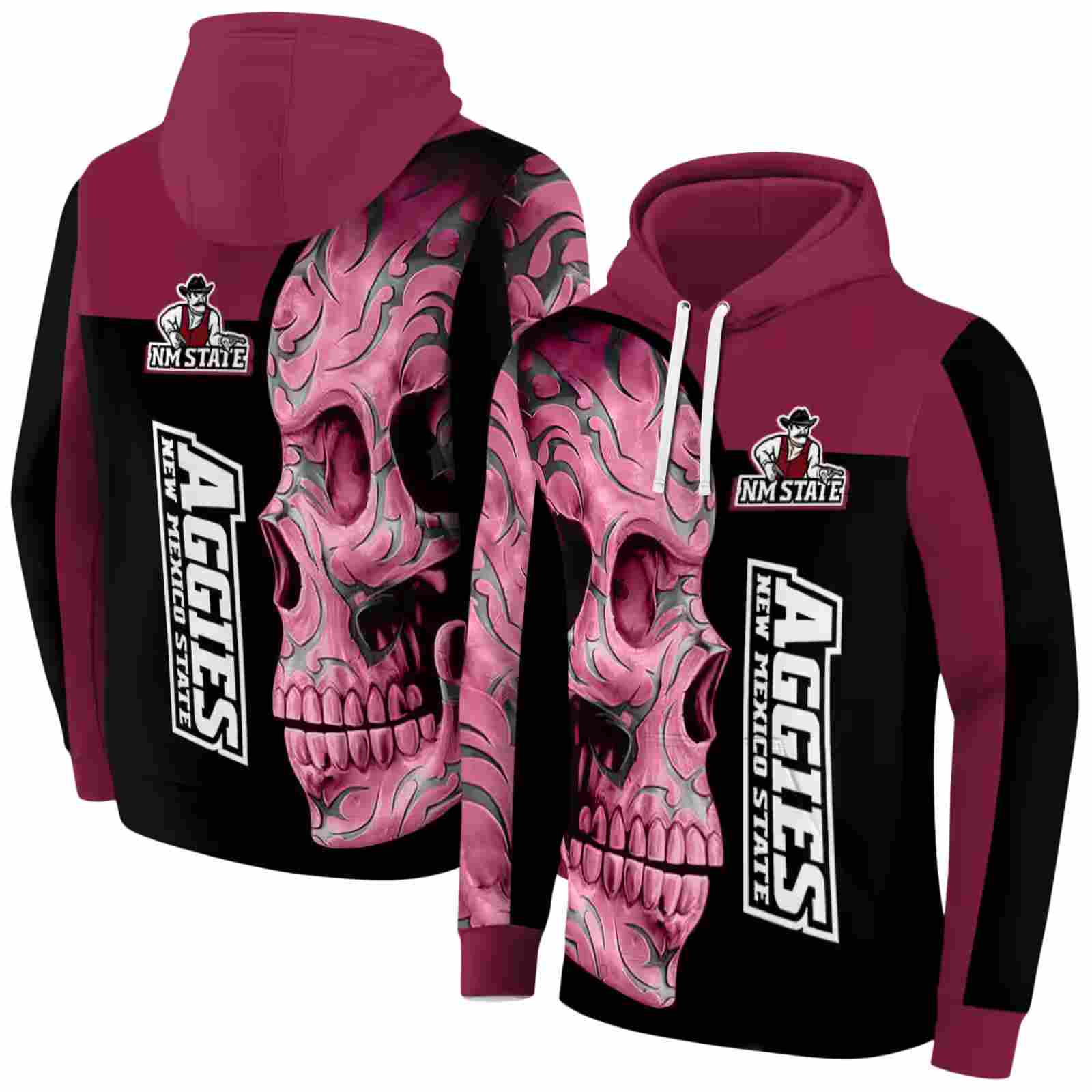 new mexico state aggies skull motif crimson black hoodie fashion forward