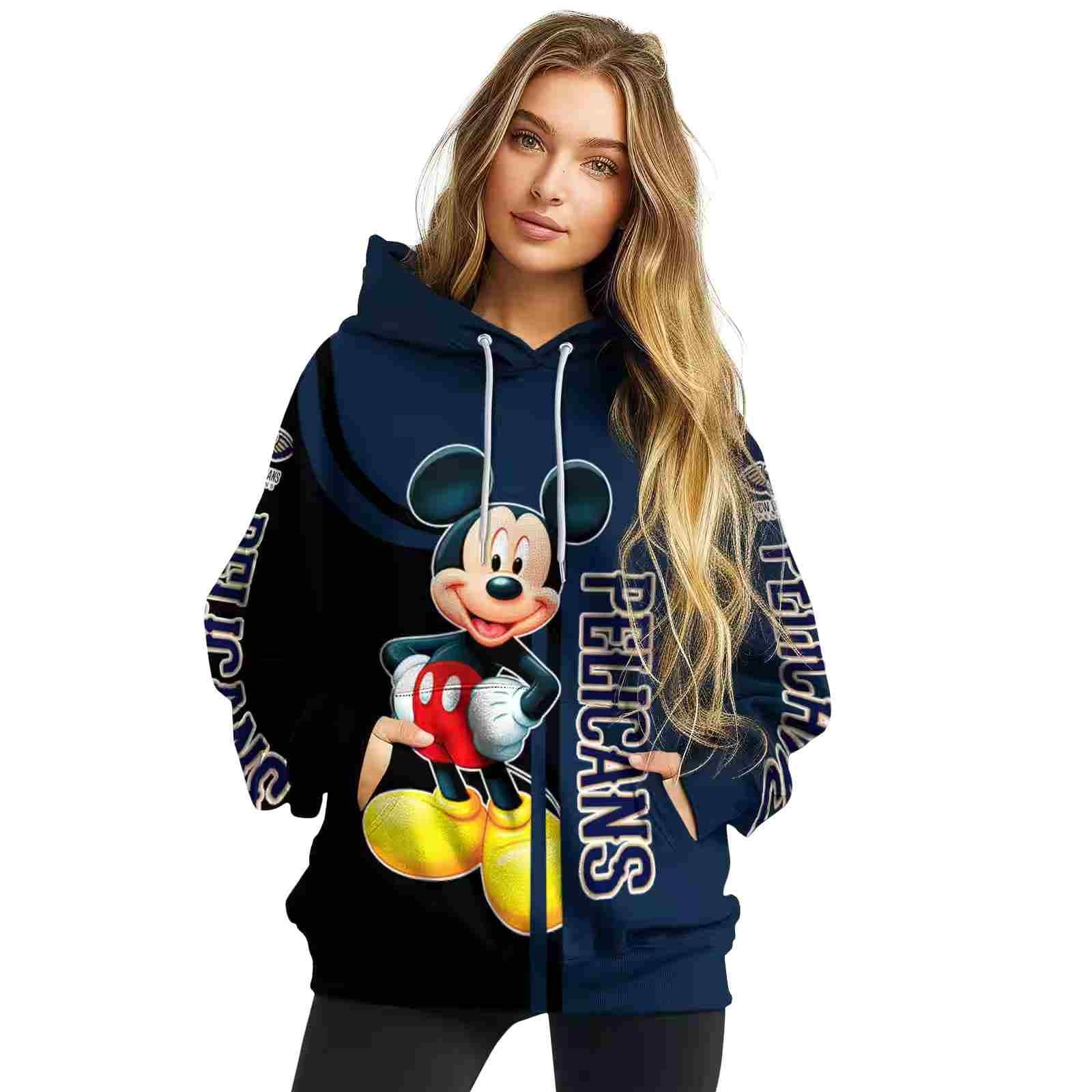 new orleans pelicans mickey mouse navy black hoodie high quality