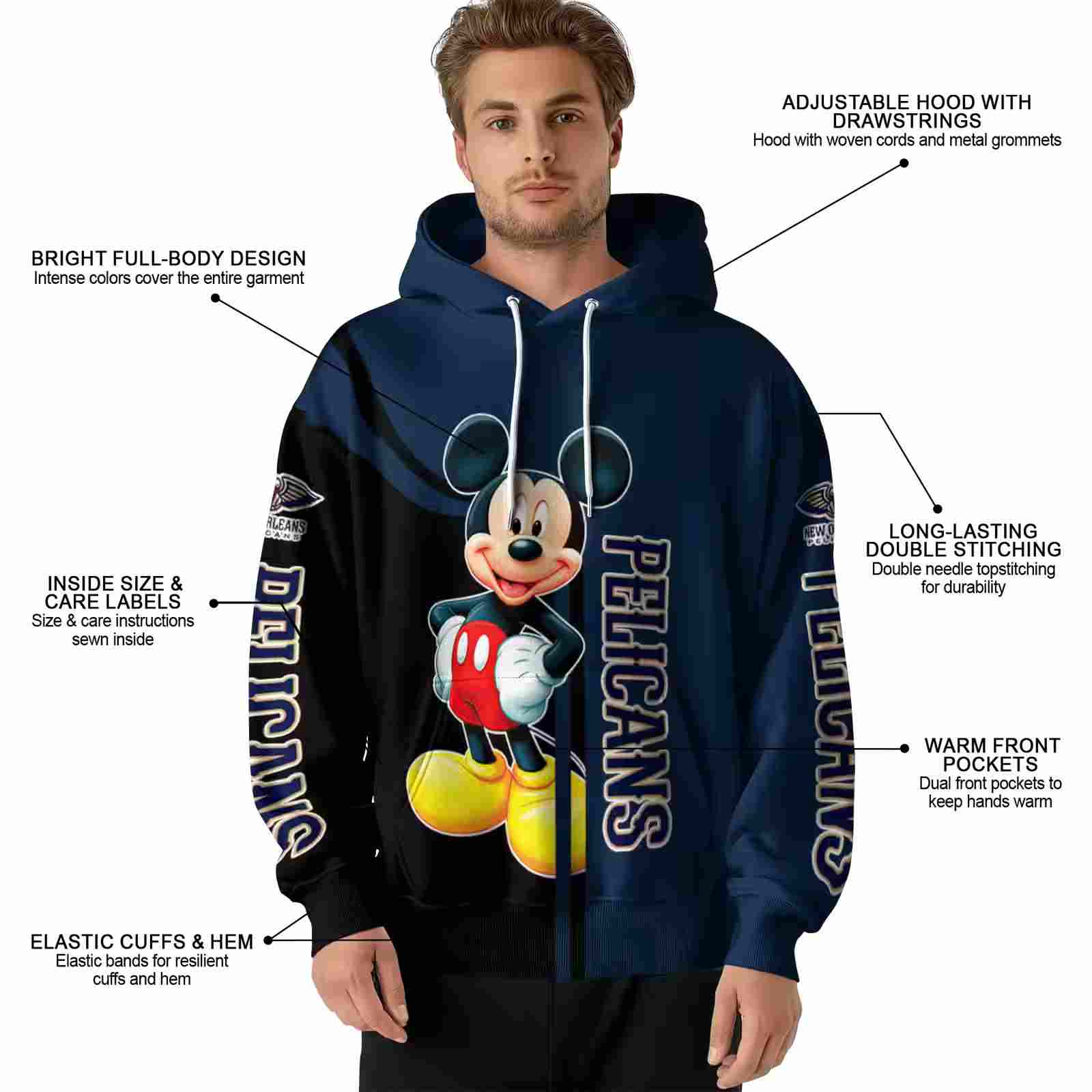 new orleans pelicans mickey mouse navy black hoodie latest model