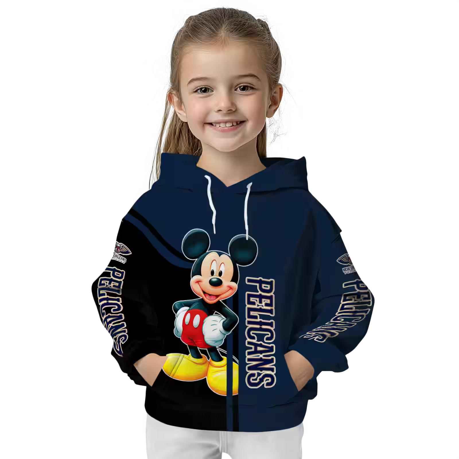 new orleans pelicans mickey mouse navy black hoodie top rated