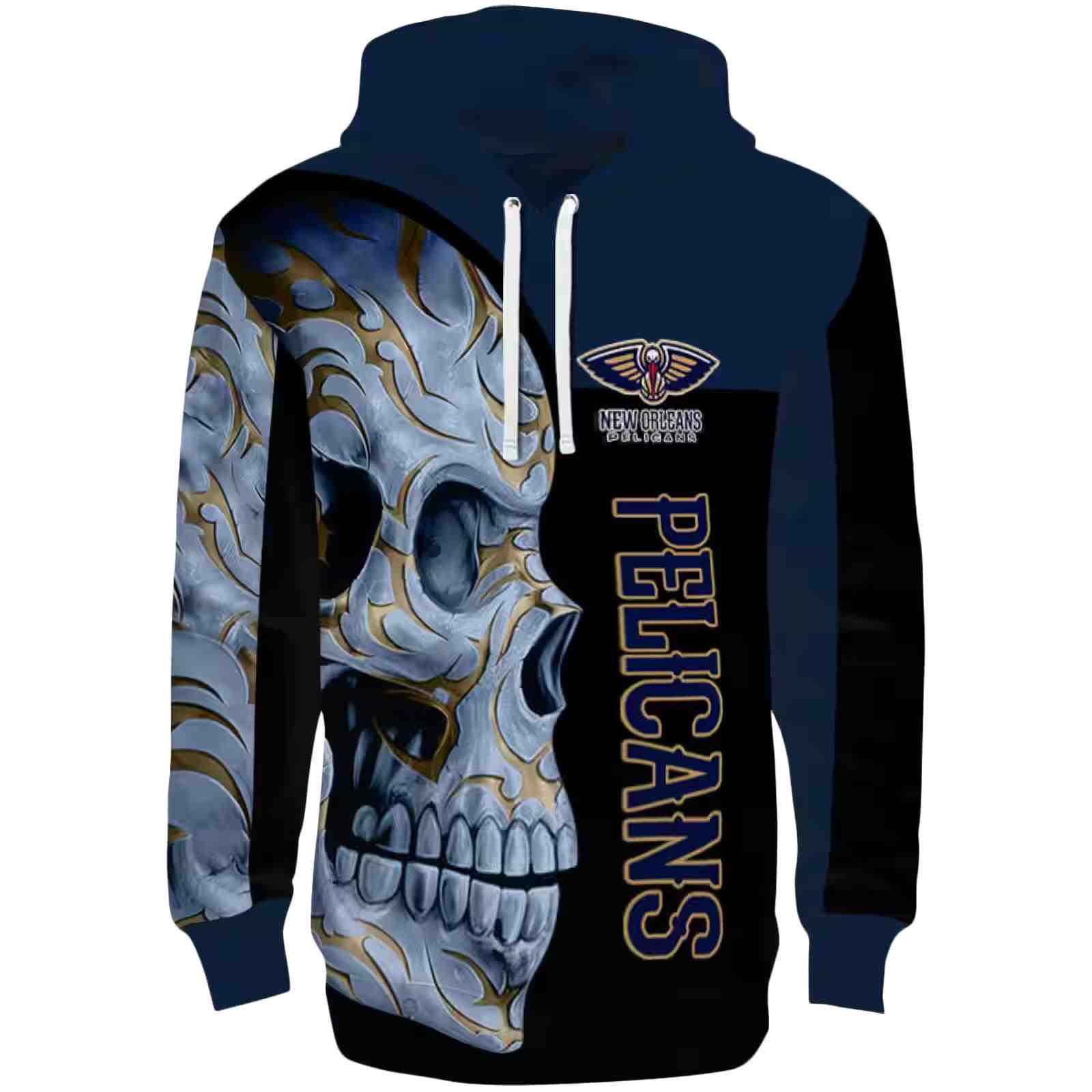 New Orleans Pelicans Skull Motif Navy Black Hoodie