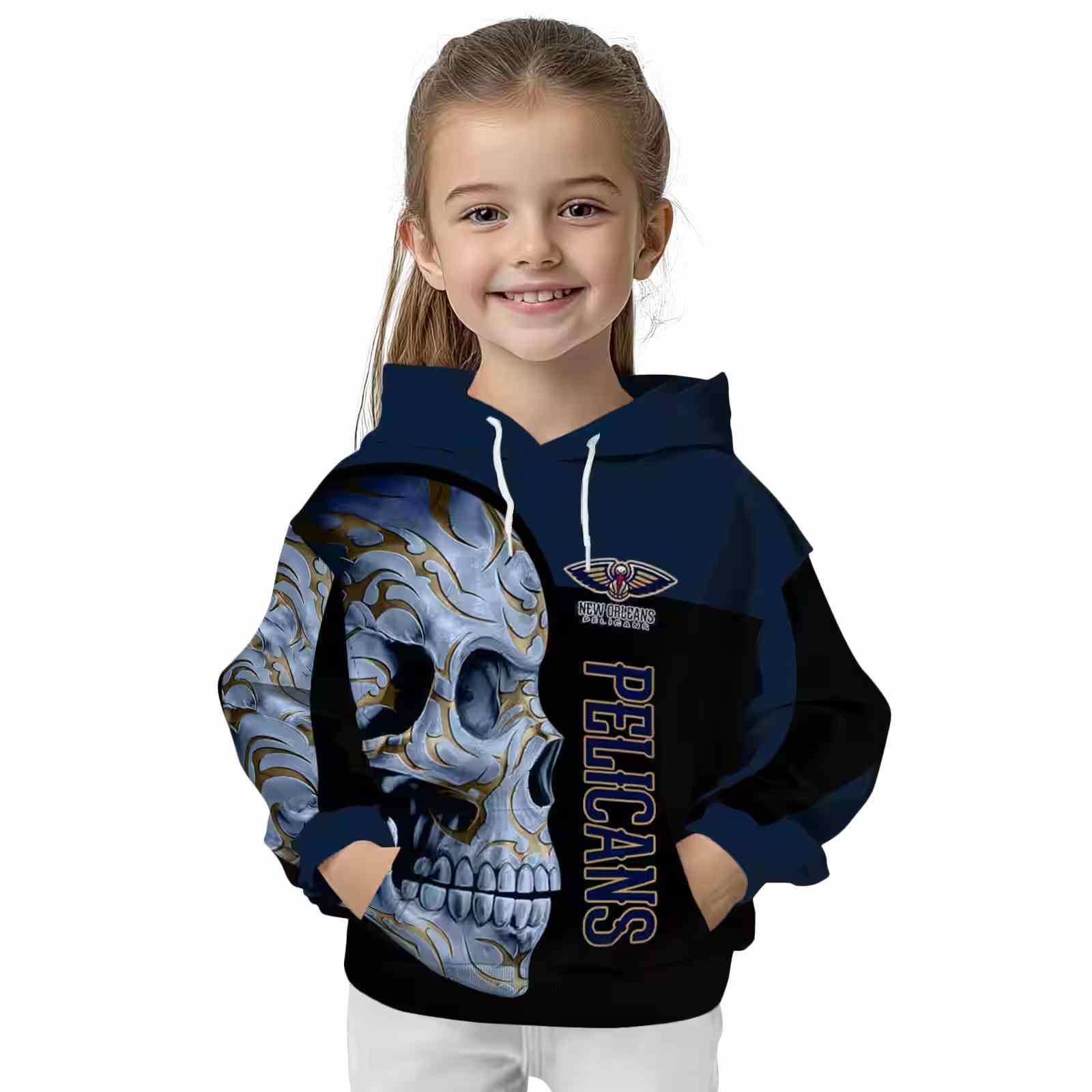 new orleans pelicans skull motif navy black hoodie top rated