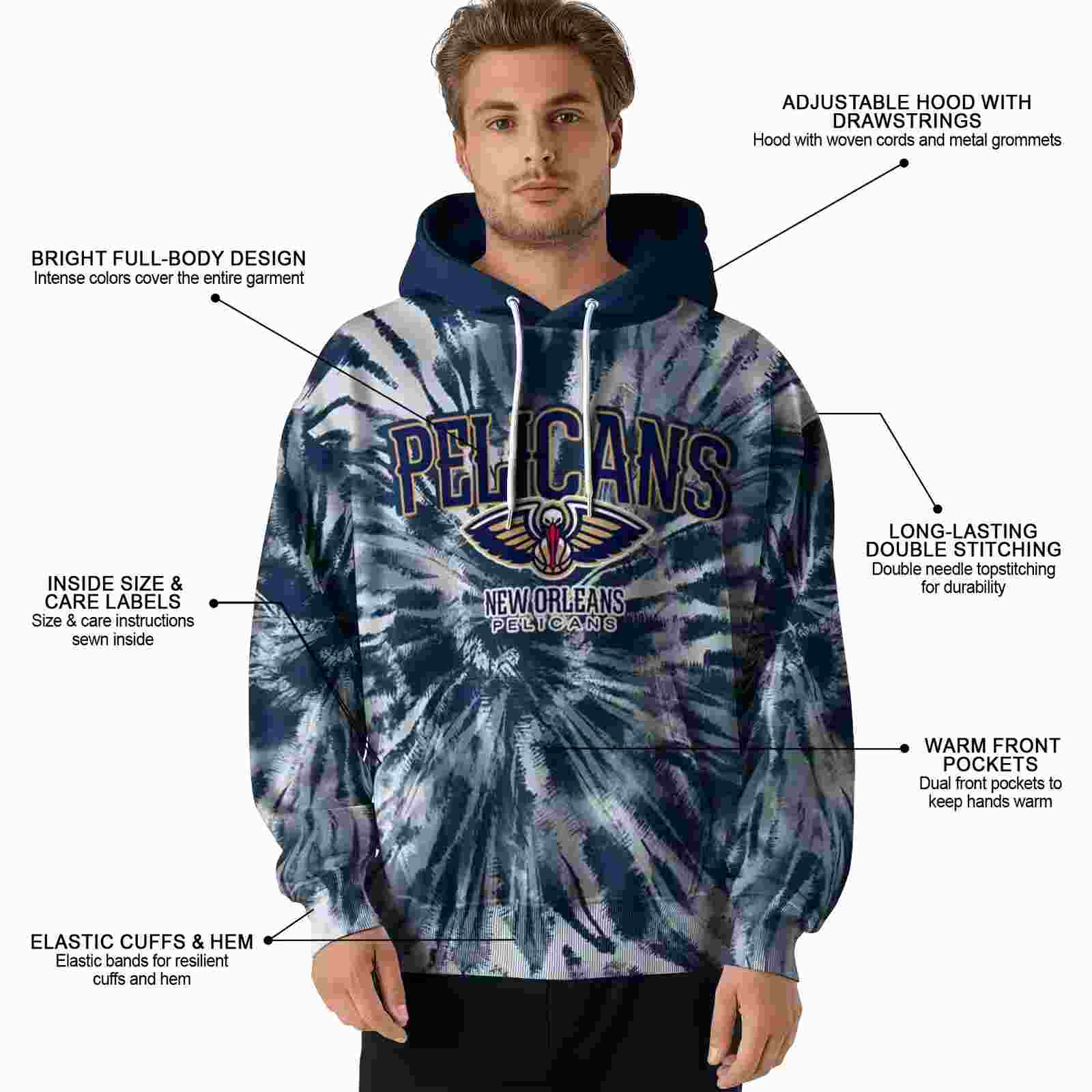 new orleans pelicans tie dye pattern navy hoodie latest model