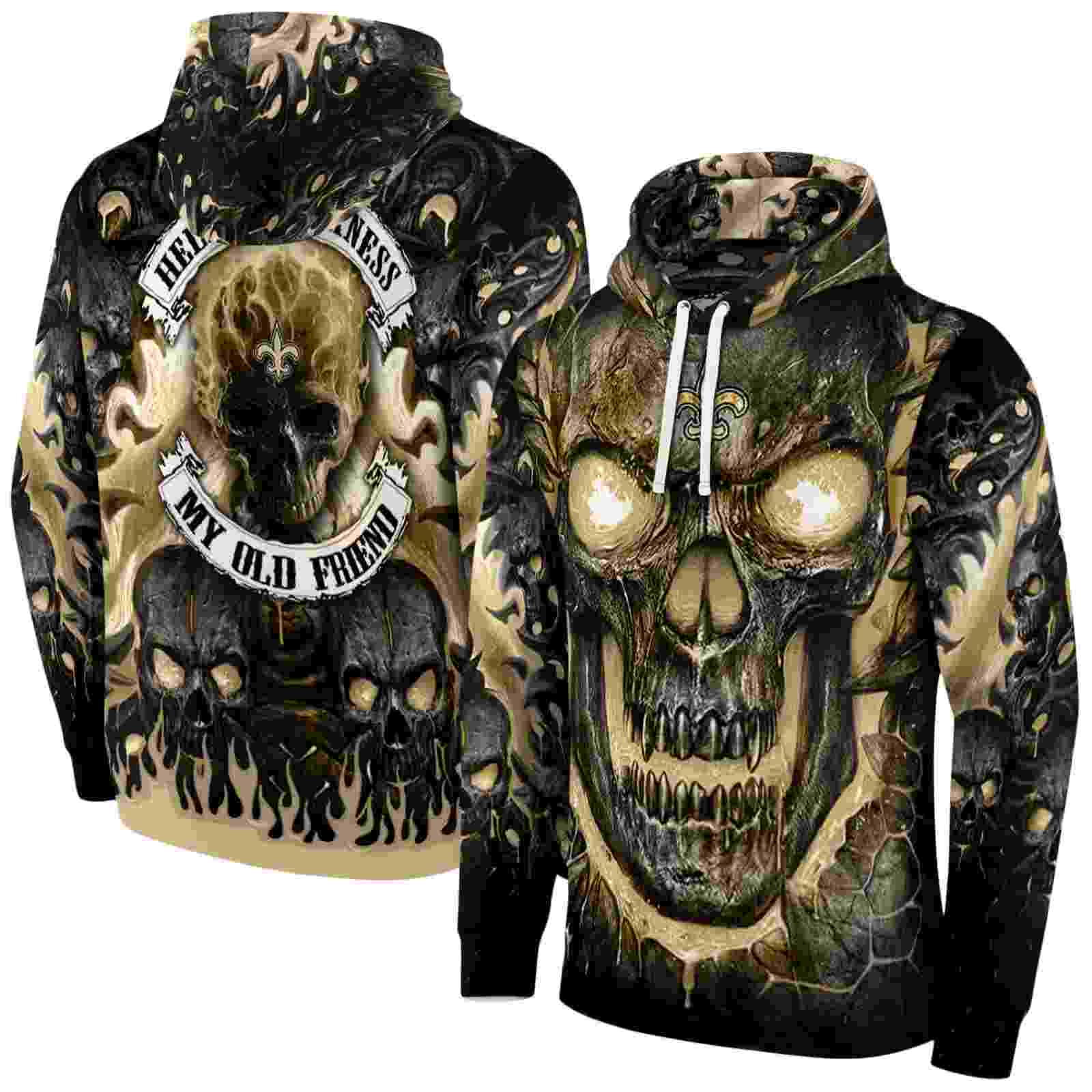 new orleans saints demonic skull gold black hoodie fashion forward