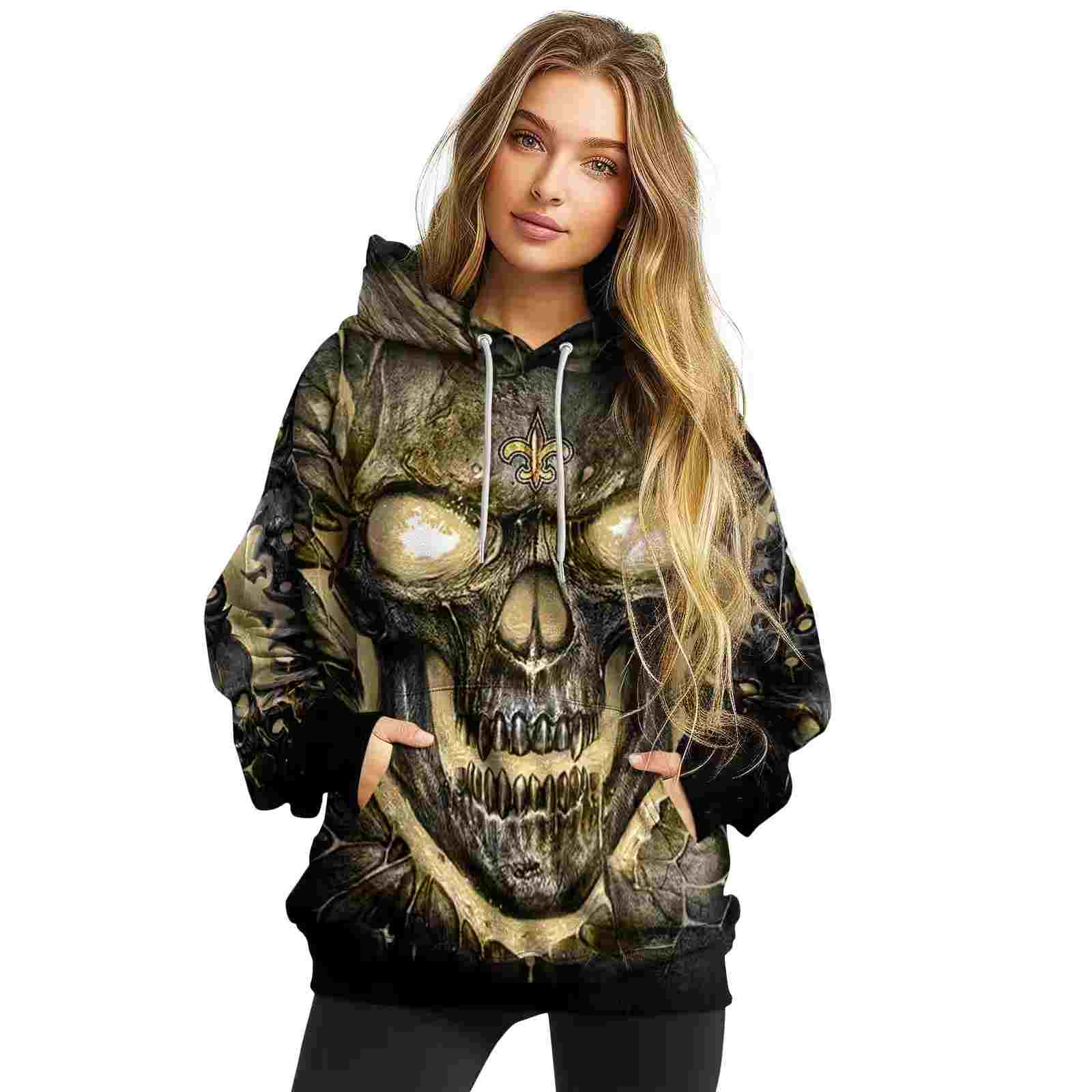 new orleans saints demonic skull gold black hoodie high quality