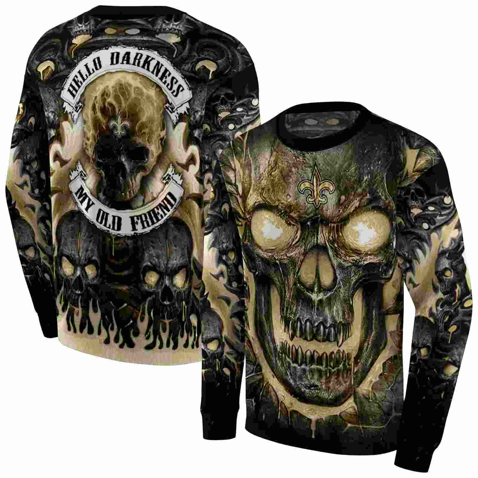 new orleans saints demonic skull gold black hoodie premium grade