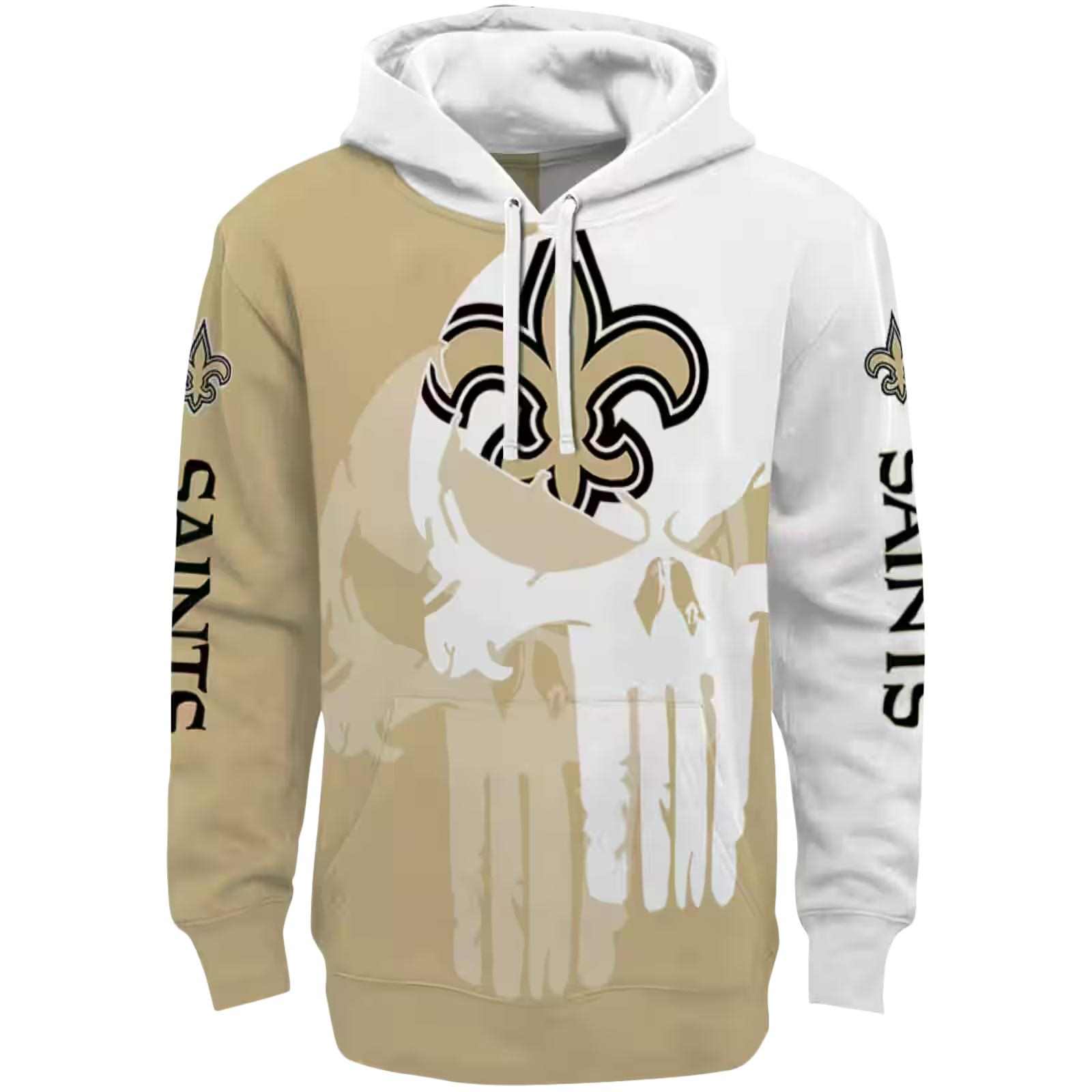 New Orleans Saints Graphic Punisher Gold White Hoodie