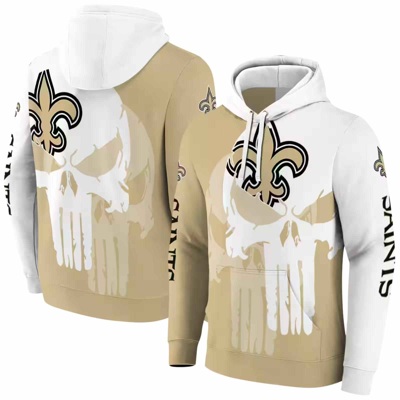 new orleans saints graphic punisher gold white hoodie fashion forward