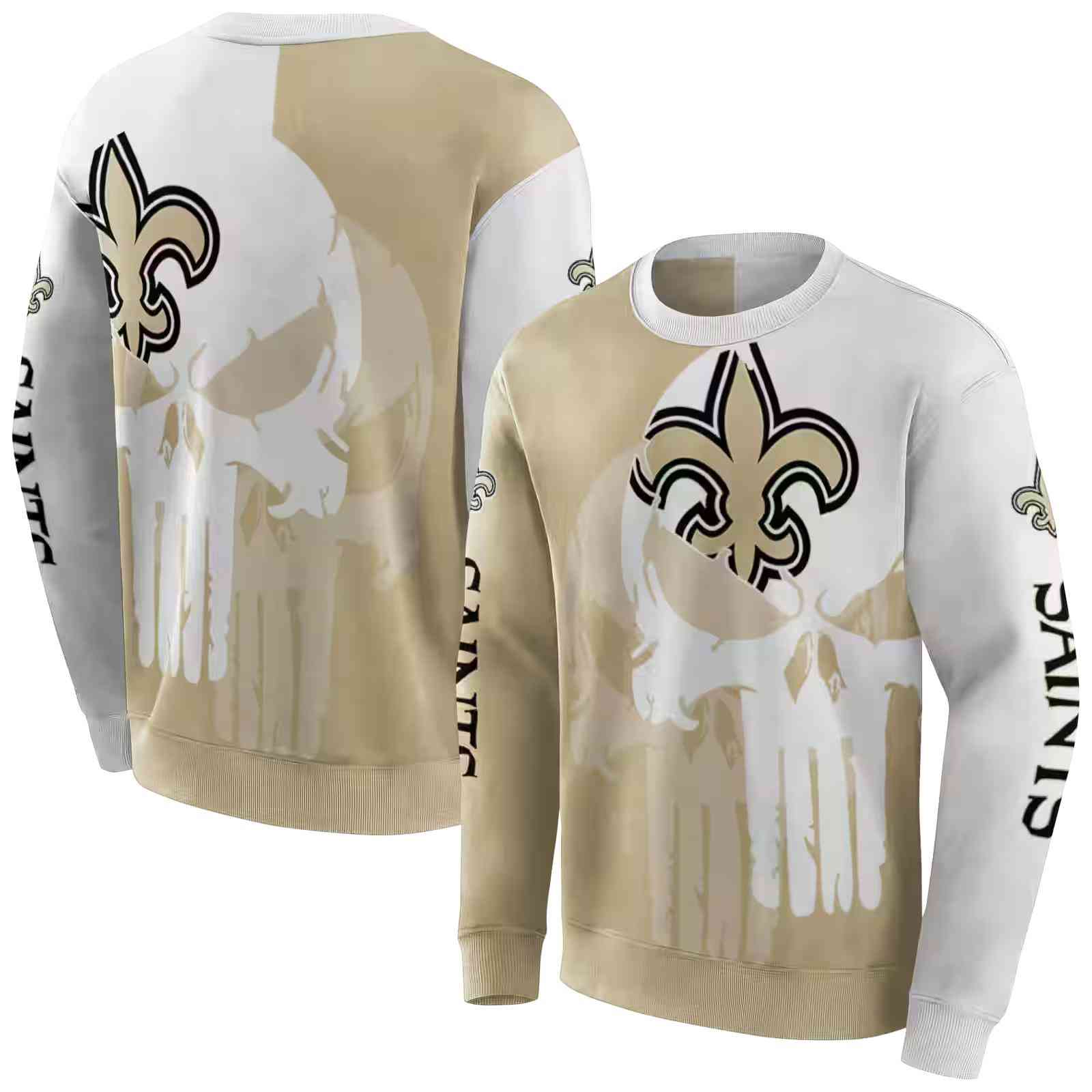 new orleans saints graphic punisher gold white hoodie premium grade