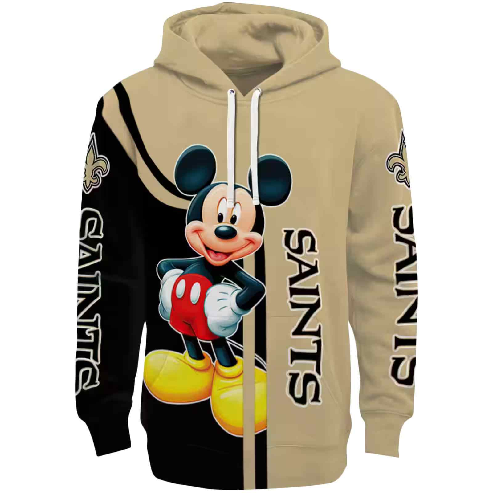 New Orleans Saints Mickey Mouse Gold Black Hoodie