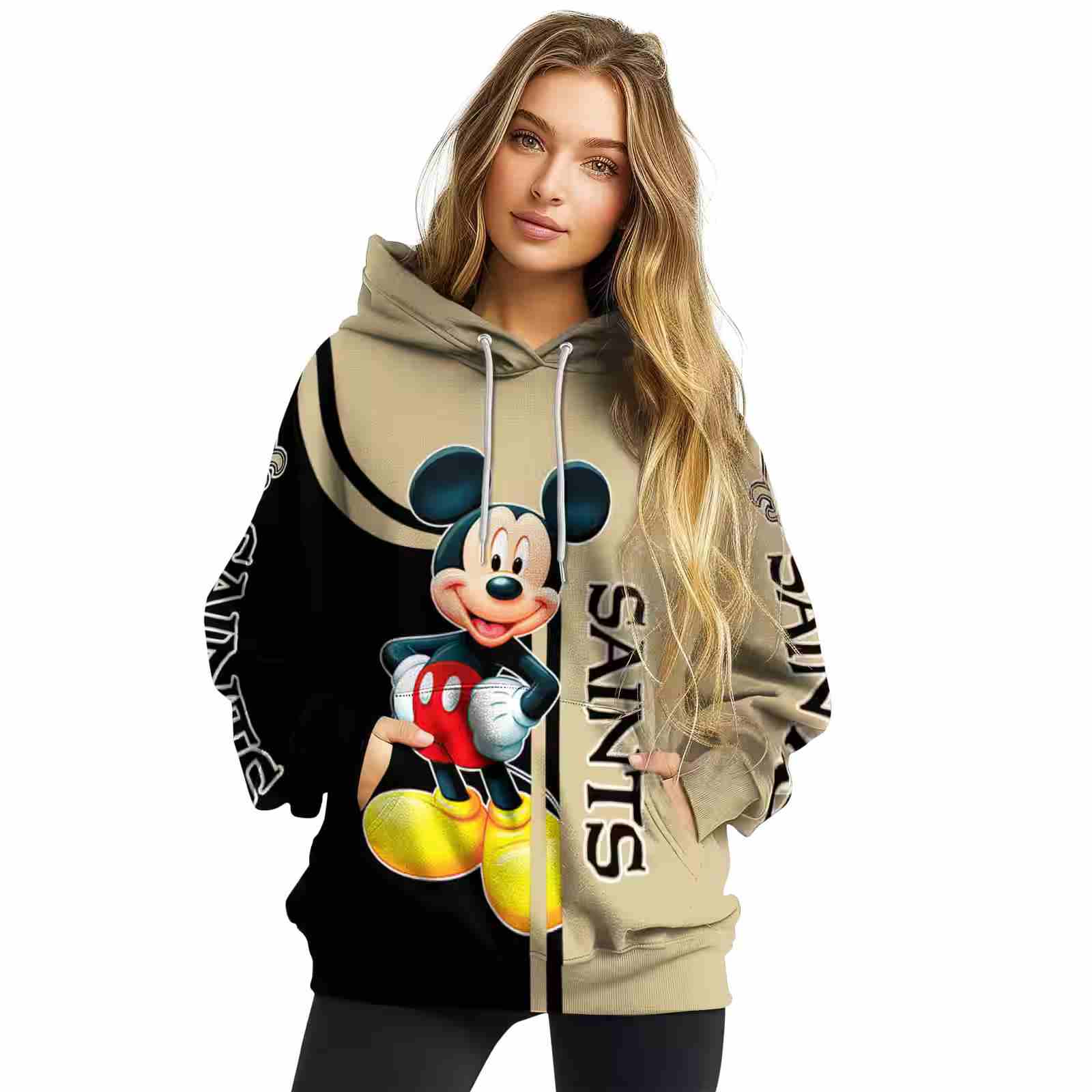 new orleans saints mickey mouse gold black hoodie high quality