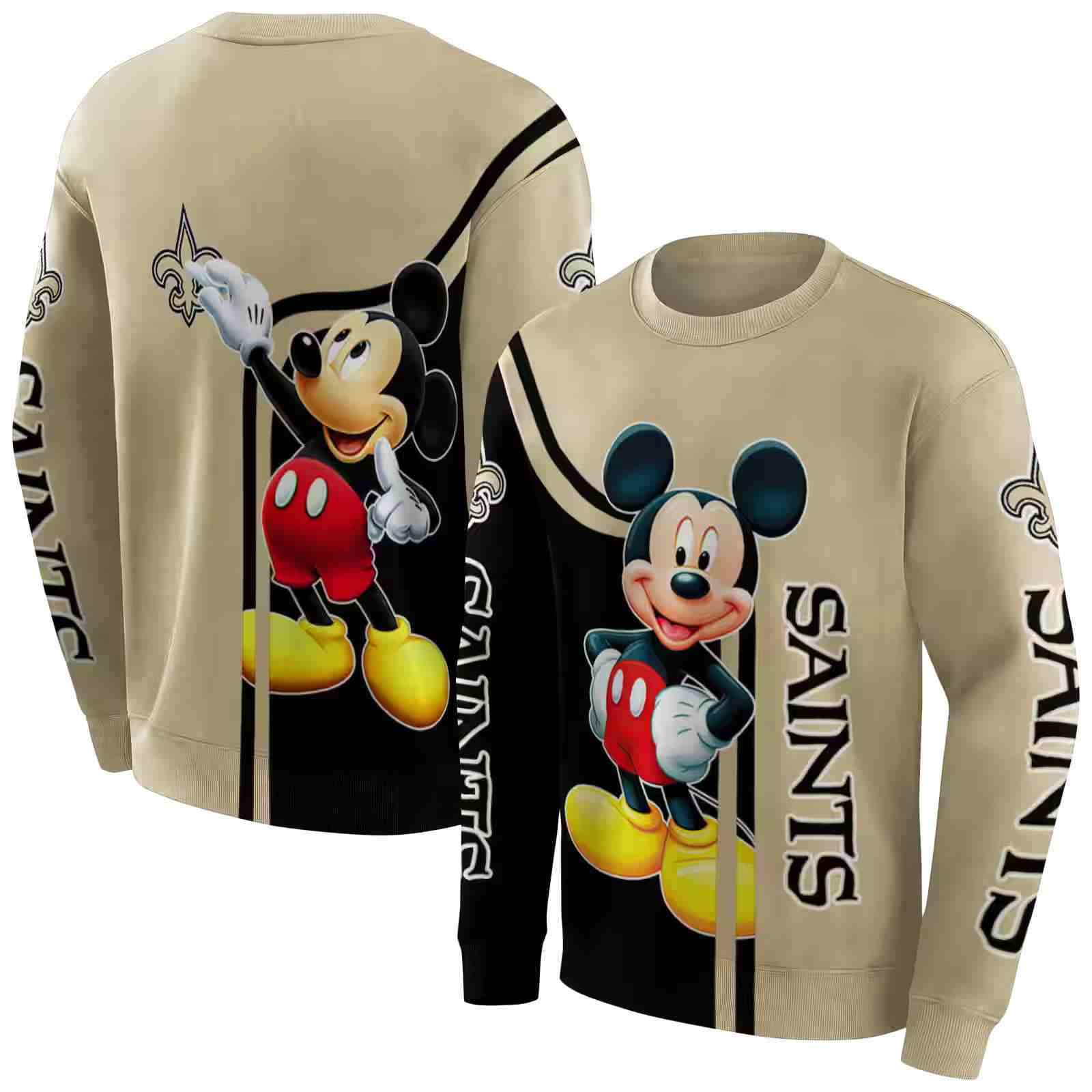 new orleans saints mickey mouse gold black hoodie premium grade