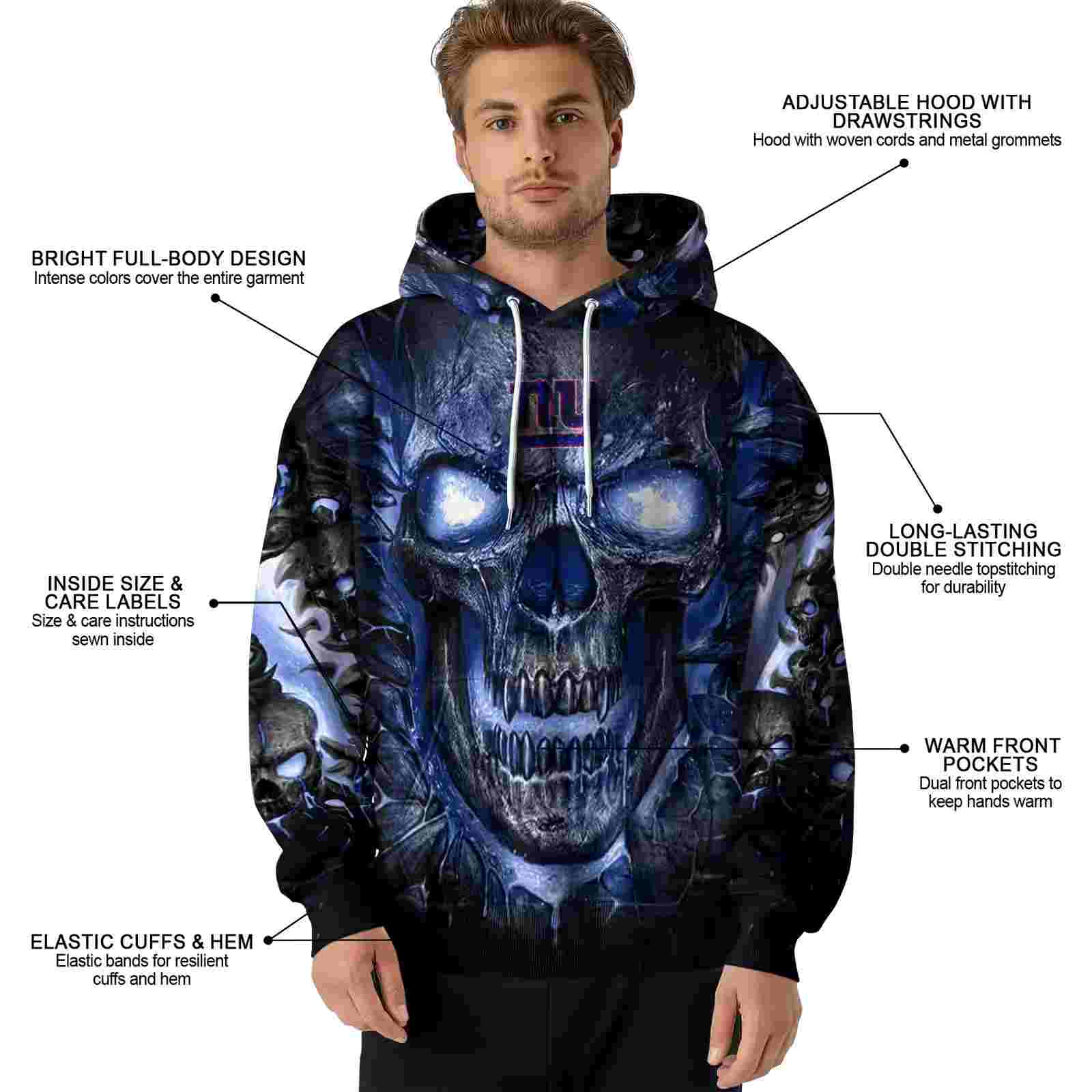 new york giants demonic skull blue black hoodie latest model