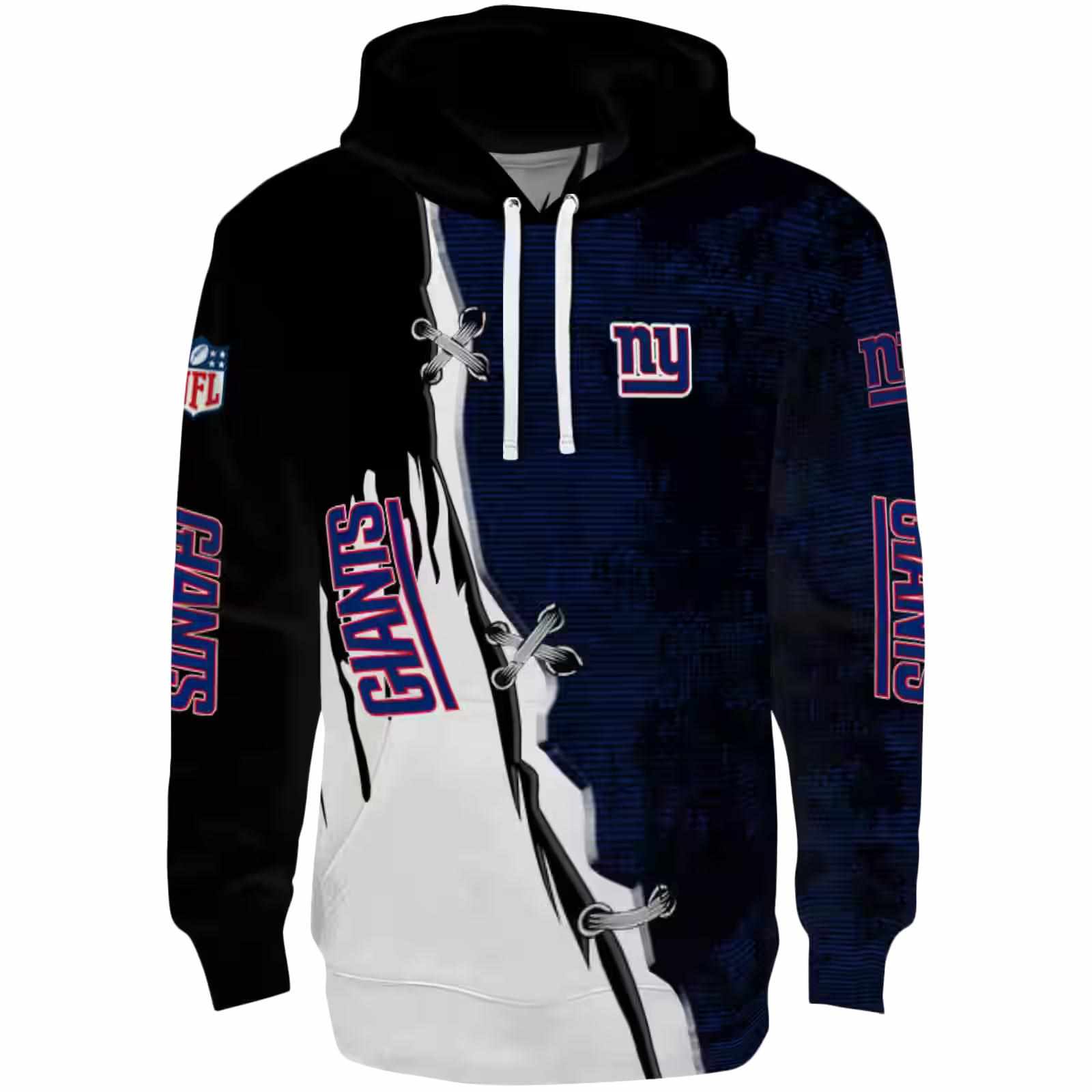 New York Giants Ripped Pattern Blue Black White Hoodie