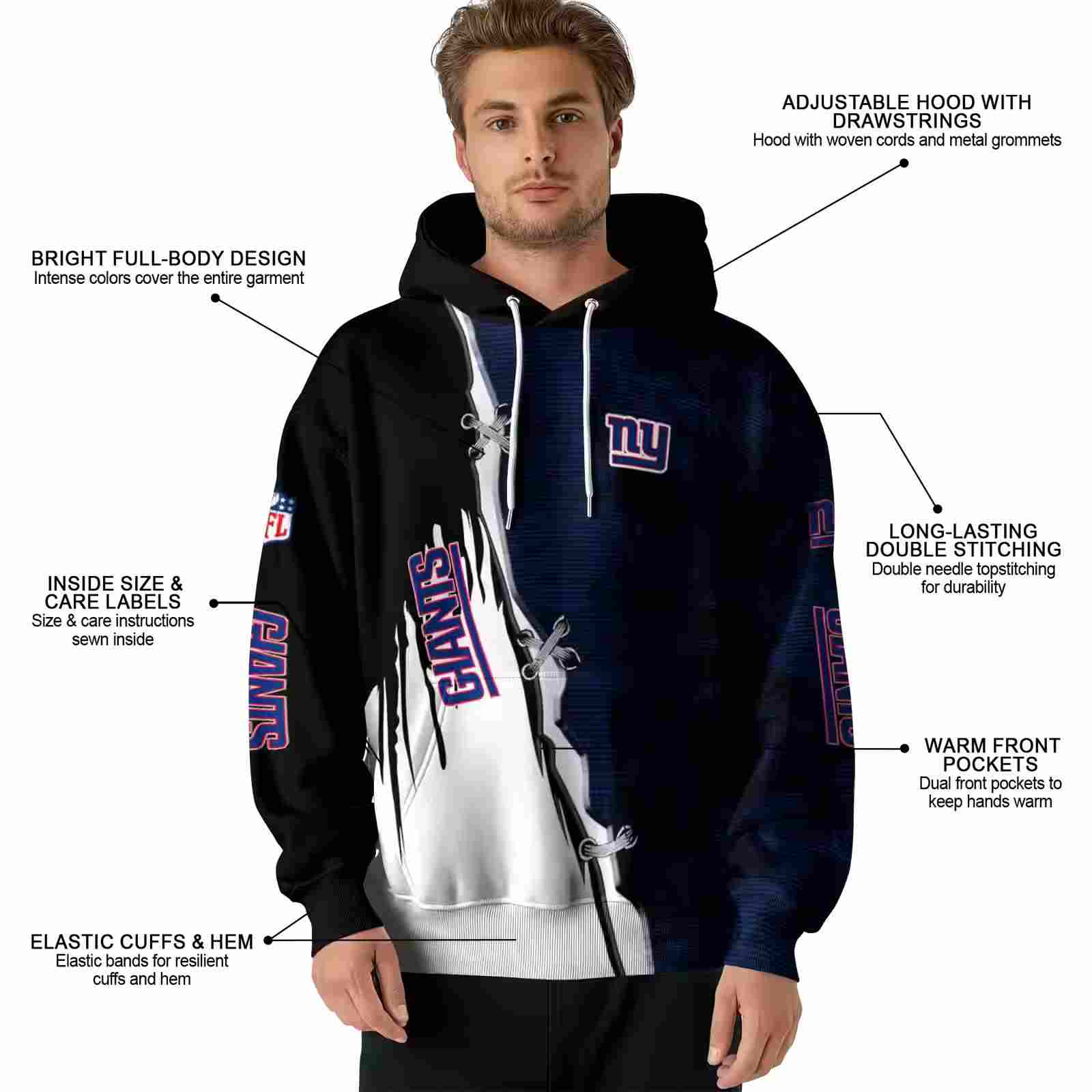 new york giants ripped pattern blue black white hoodie latest model