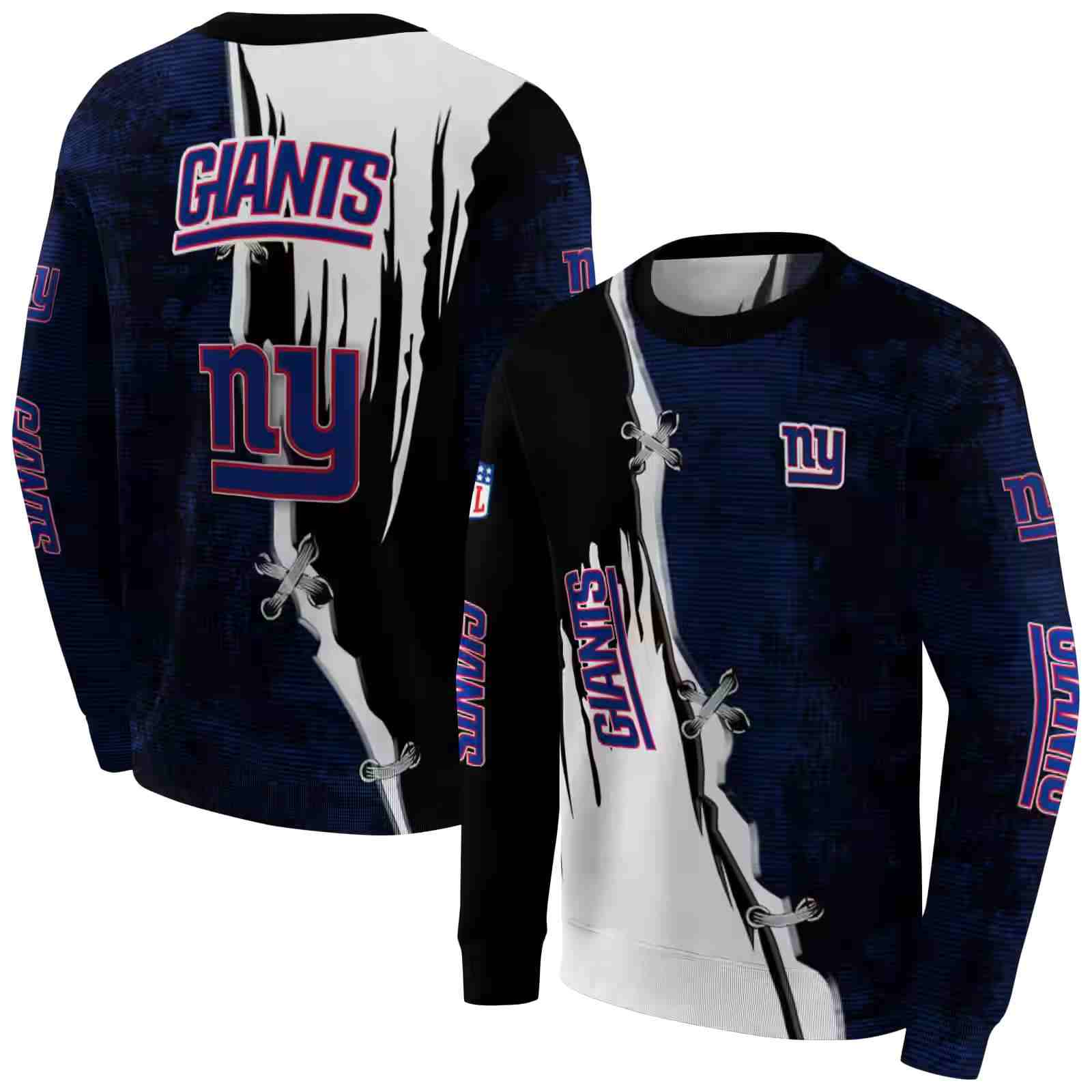 new york giants ripped pattern blue black white hoodie premium grade