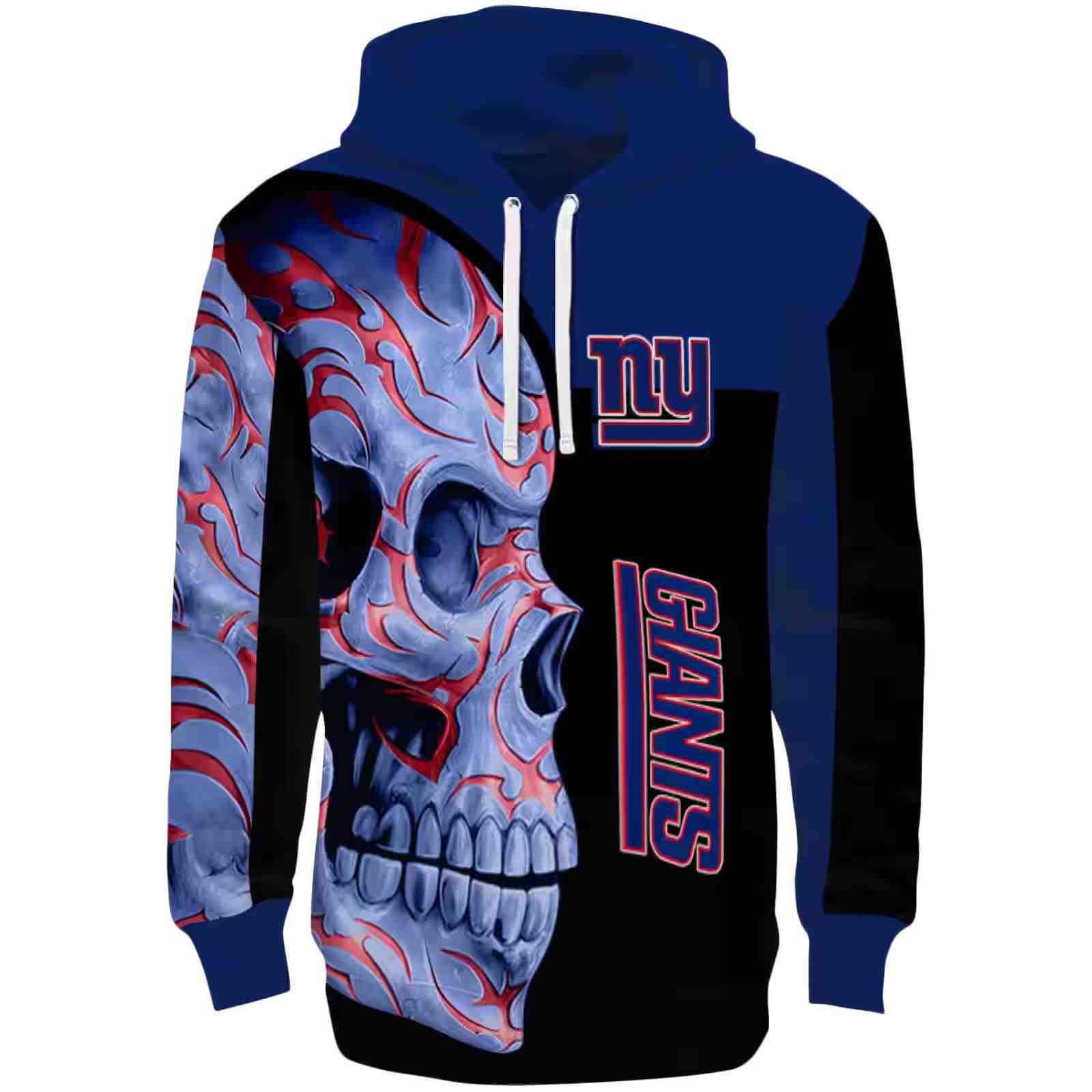 New York Giants Skull Motif Blue Black Hoodie