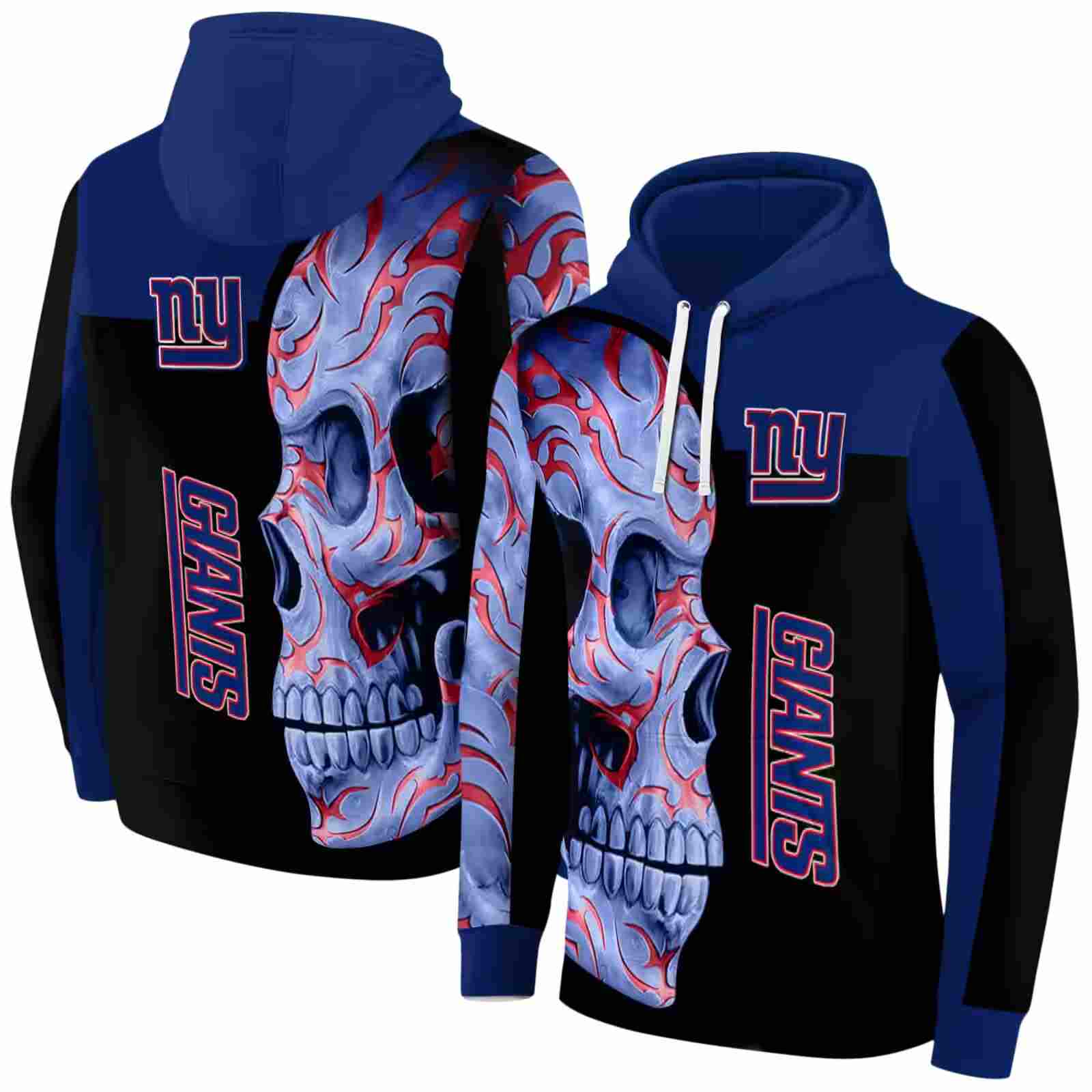 new york giants skull motif blue black hoodie fashion forward