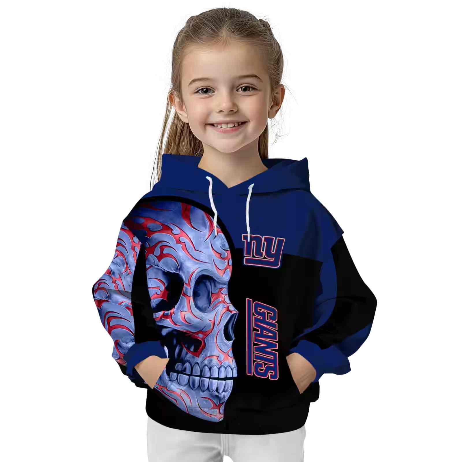 new york giants skull motif blue black hoodie top rated