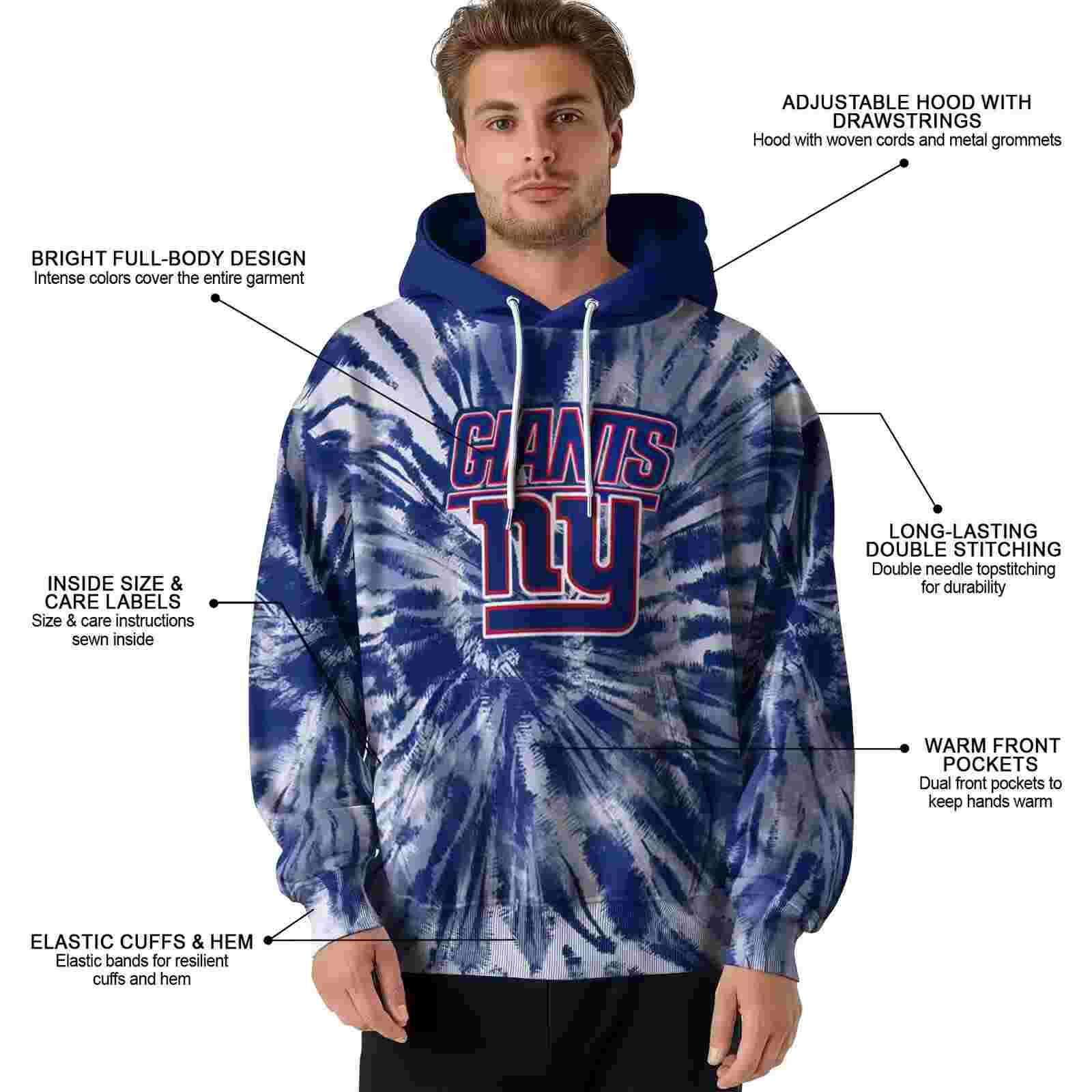 new york giants tie dye pattern blue hoodie latest model