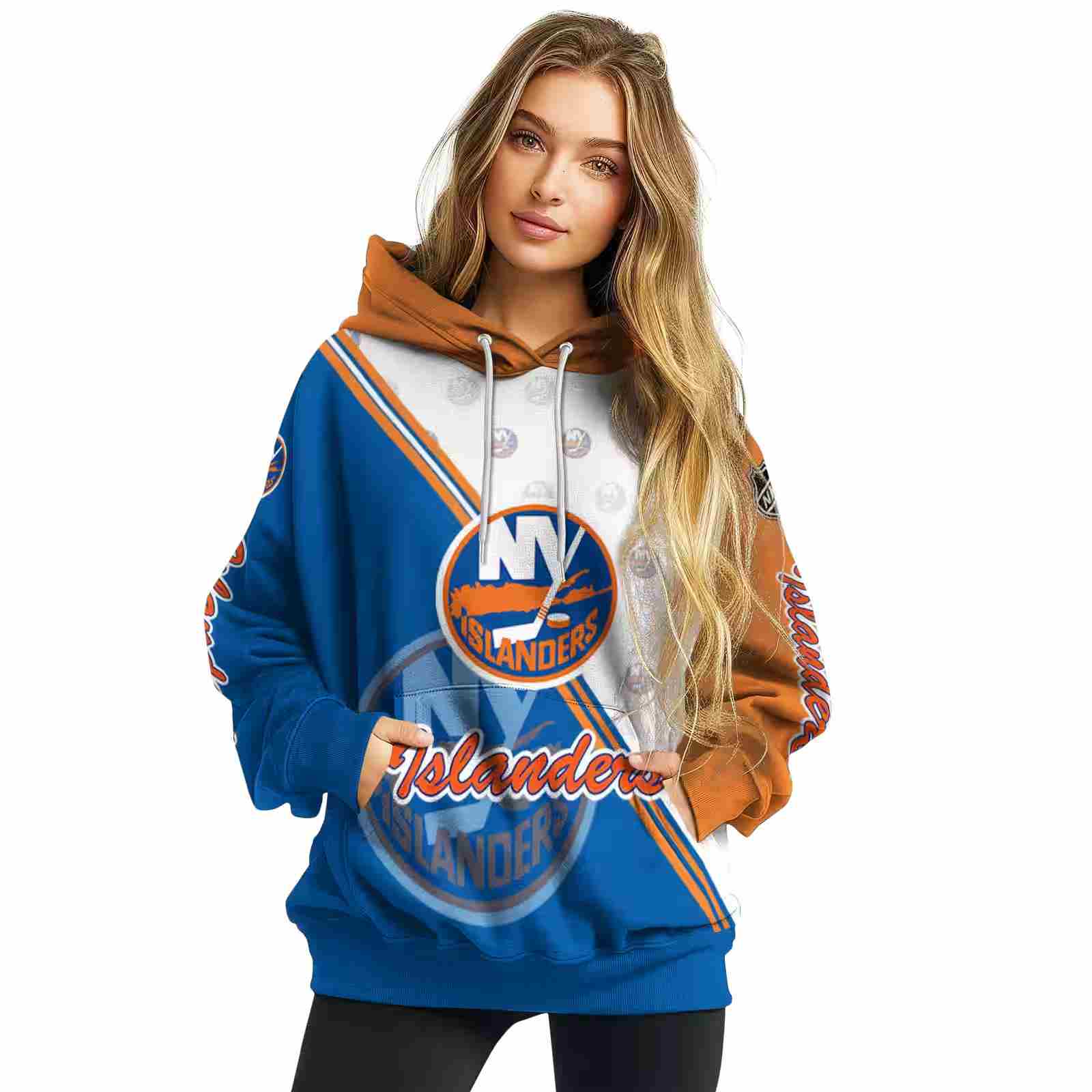 new york islanders diagonal stripe blue white hoodie high quality