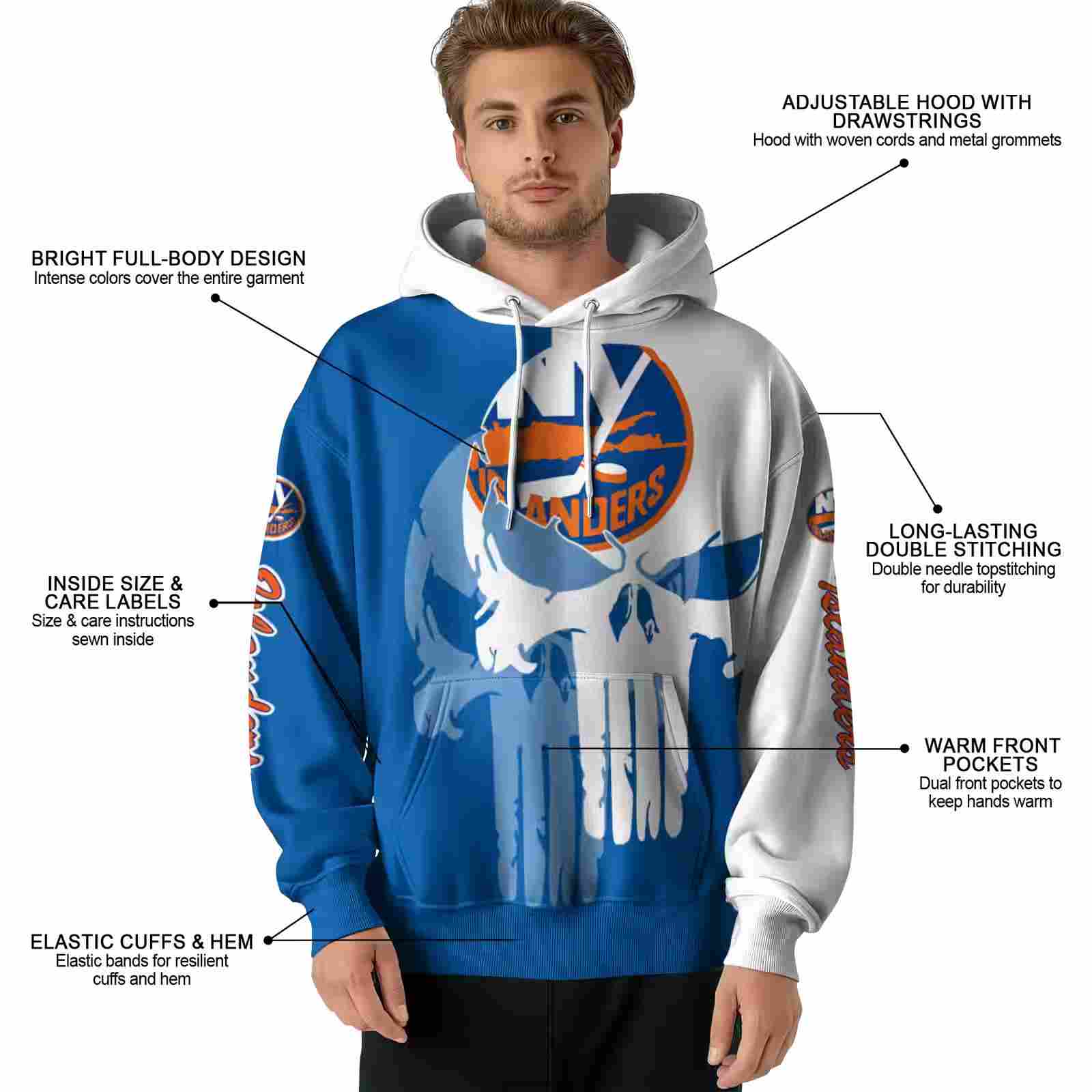 new york islanders graphic punisher blue white hoodie latest model