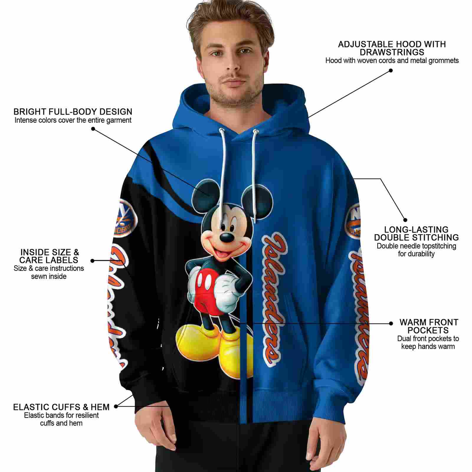 new york islanders mickey mouse blue black hoodie latest model