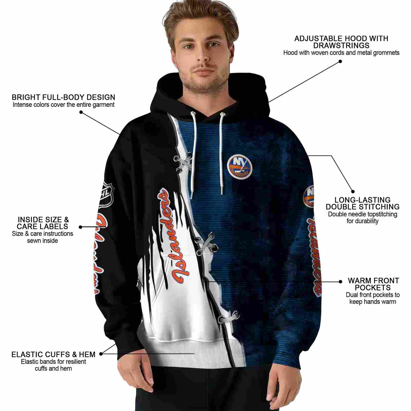 new york islanders ripped pattern blue black white hoodie latest model