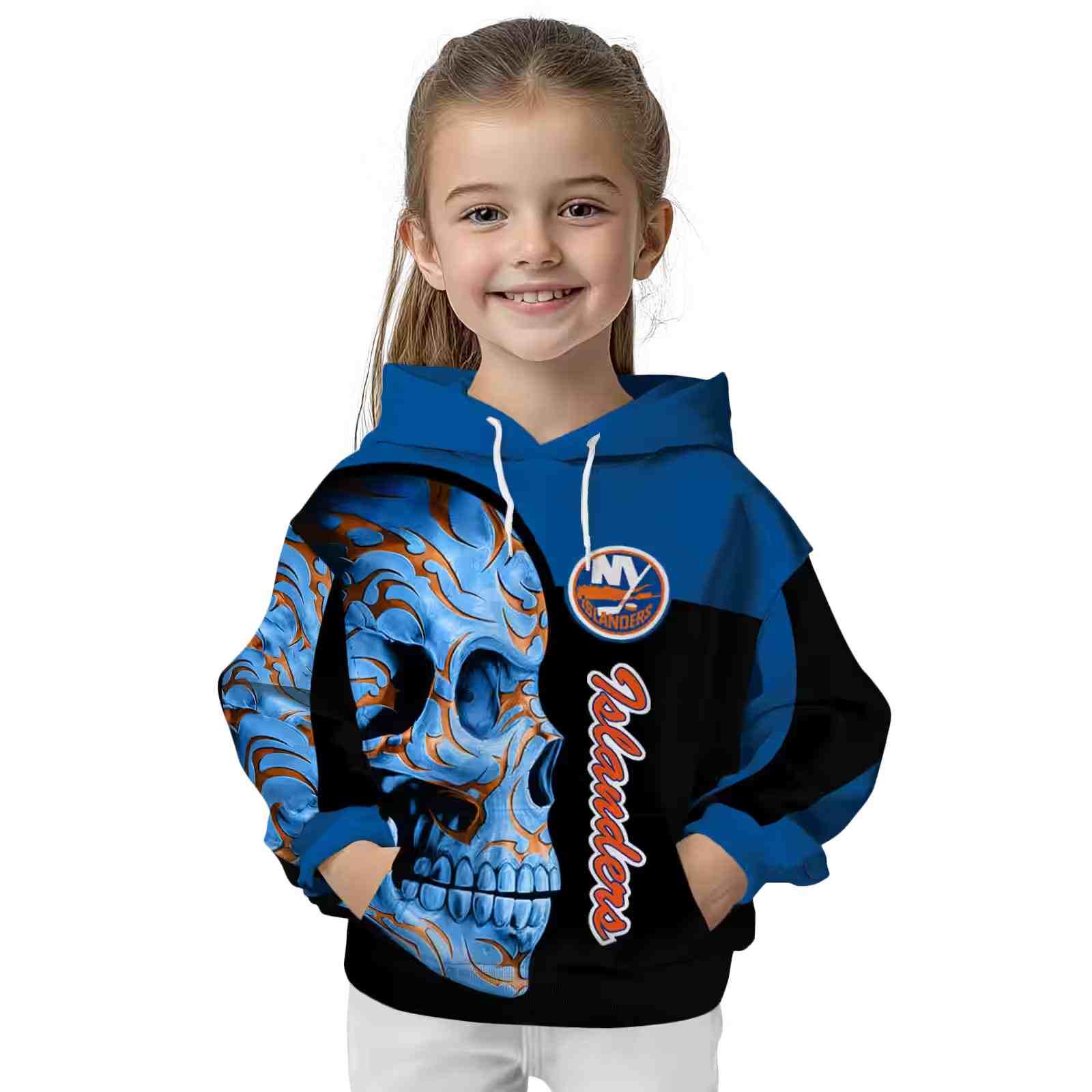 new york islanders skull motif blue black hoodie top rated