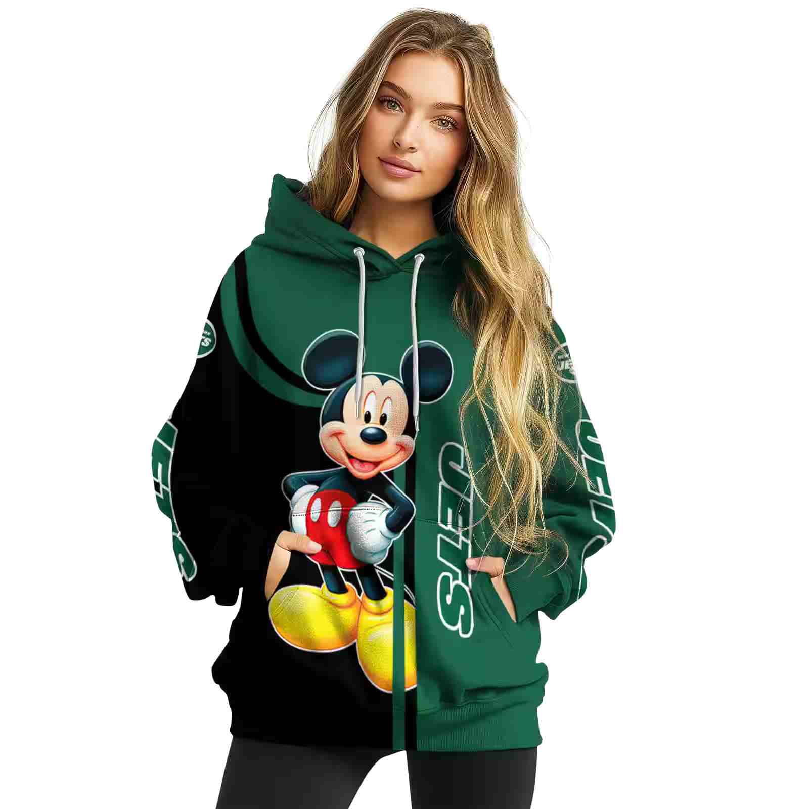 new york jets mickey mouse green black hoodie high quality