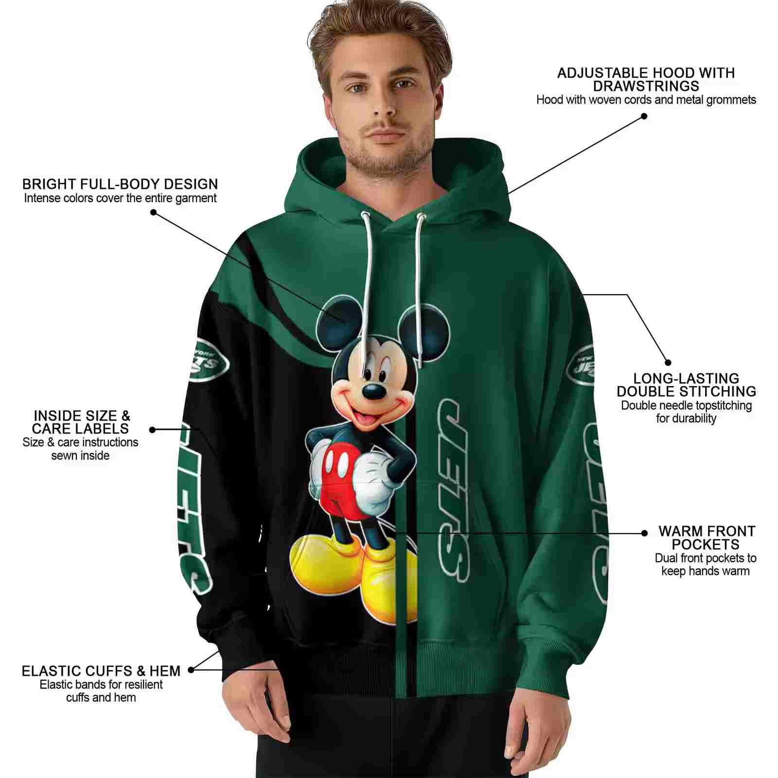 new york jets mickey mouse green black hoodie latest model