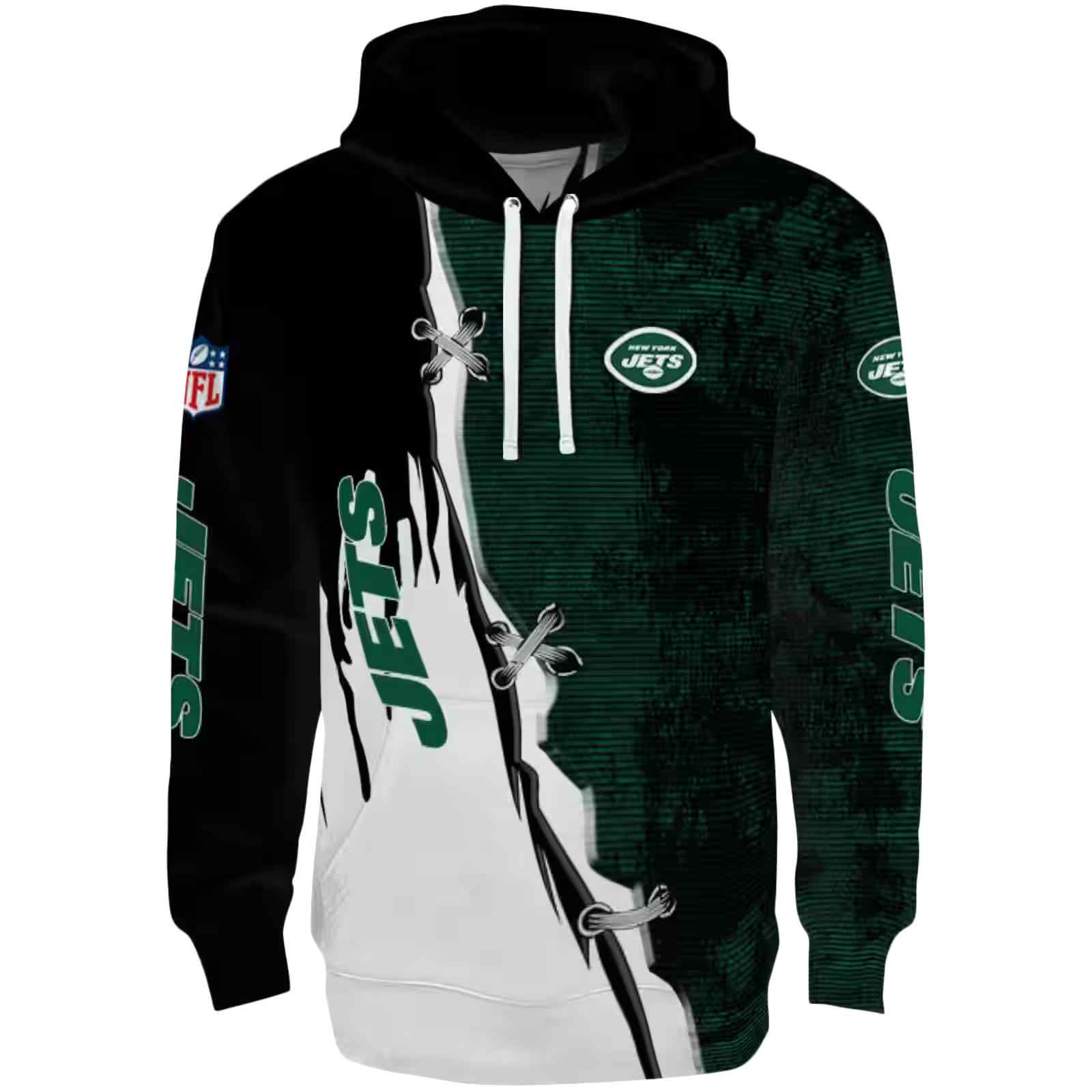 New York Jets Ripped Pattern Green Black White Hoodie