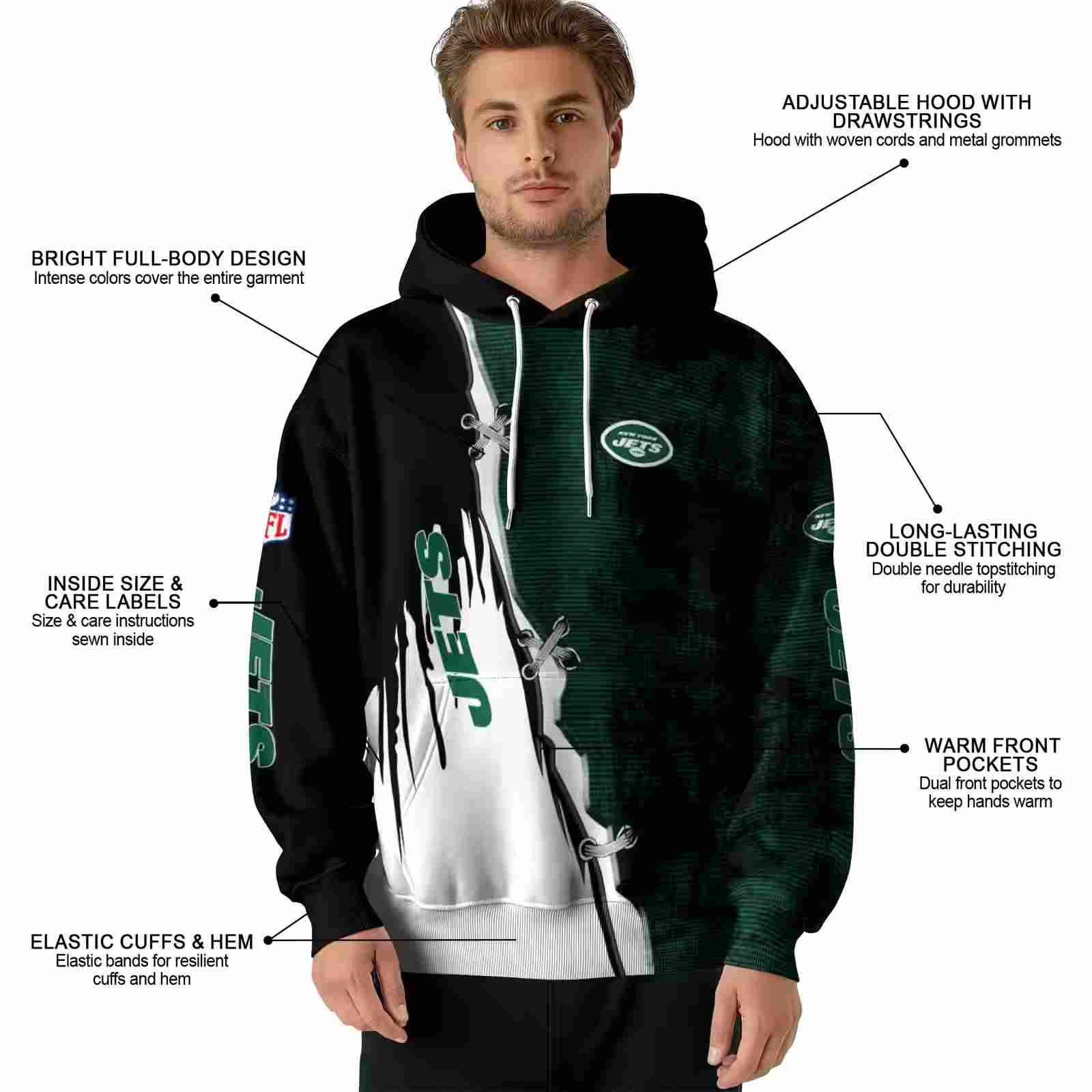 new york jets ripped pattern green black white hoodie latest model