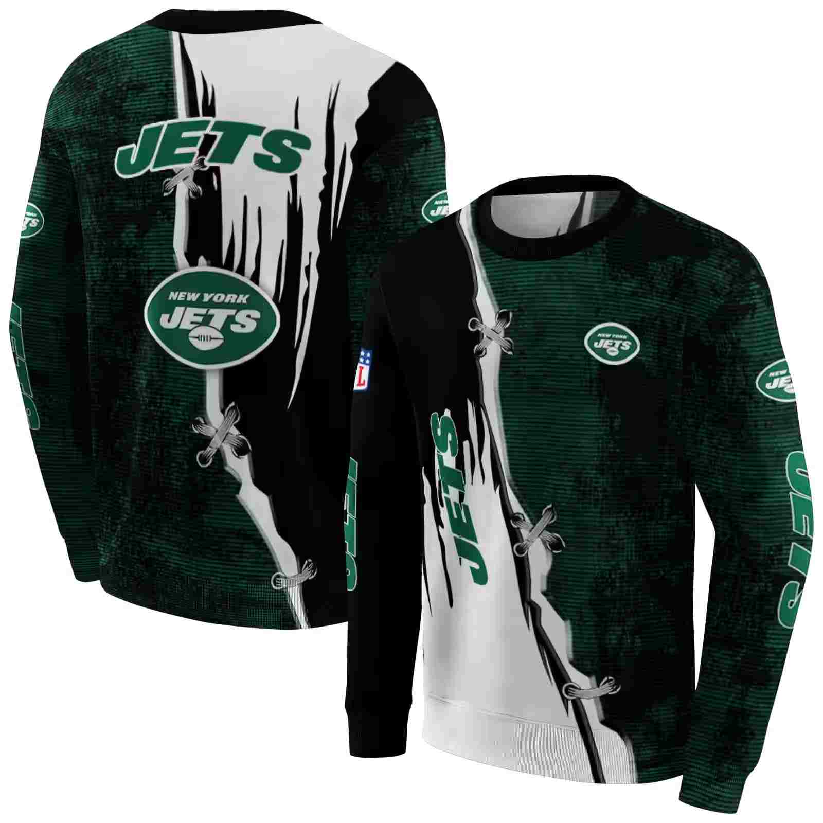 new york jets ripped pattern green black white hoodie premium grade