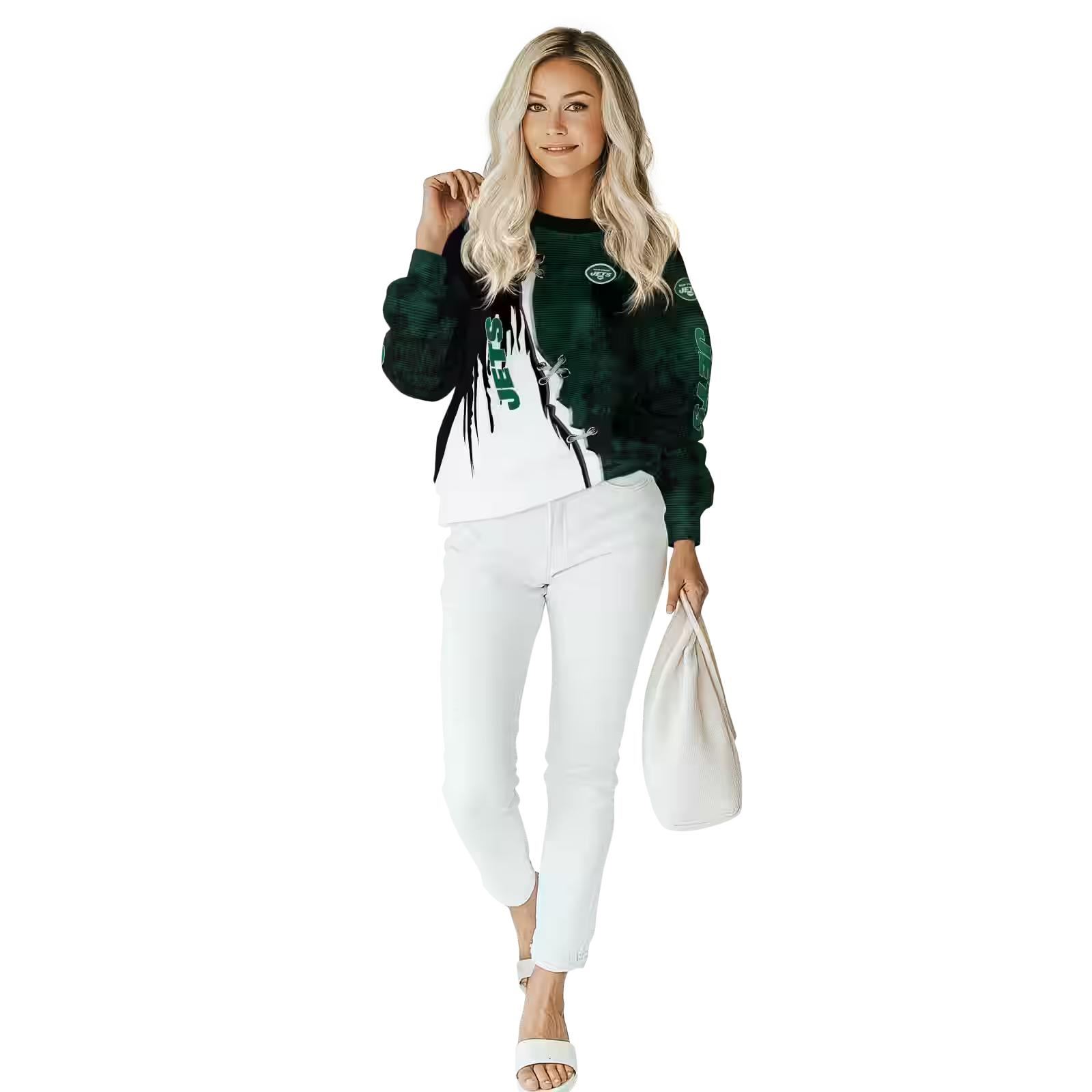 new york jets ripped pattern green black white hoodie trendy